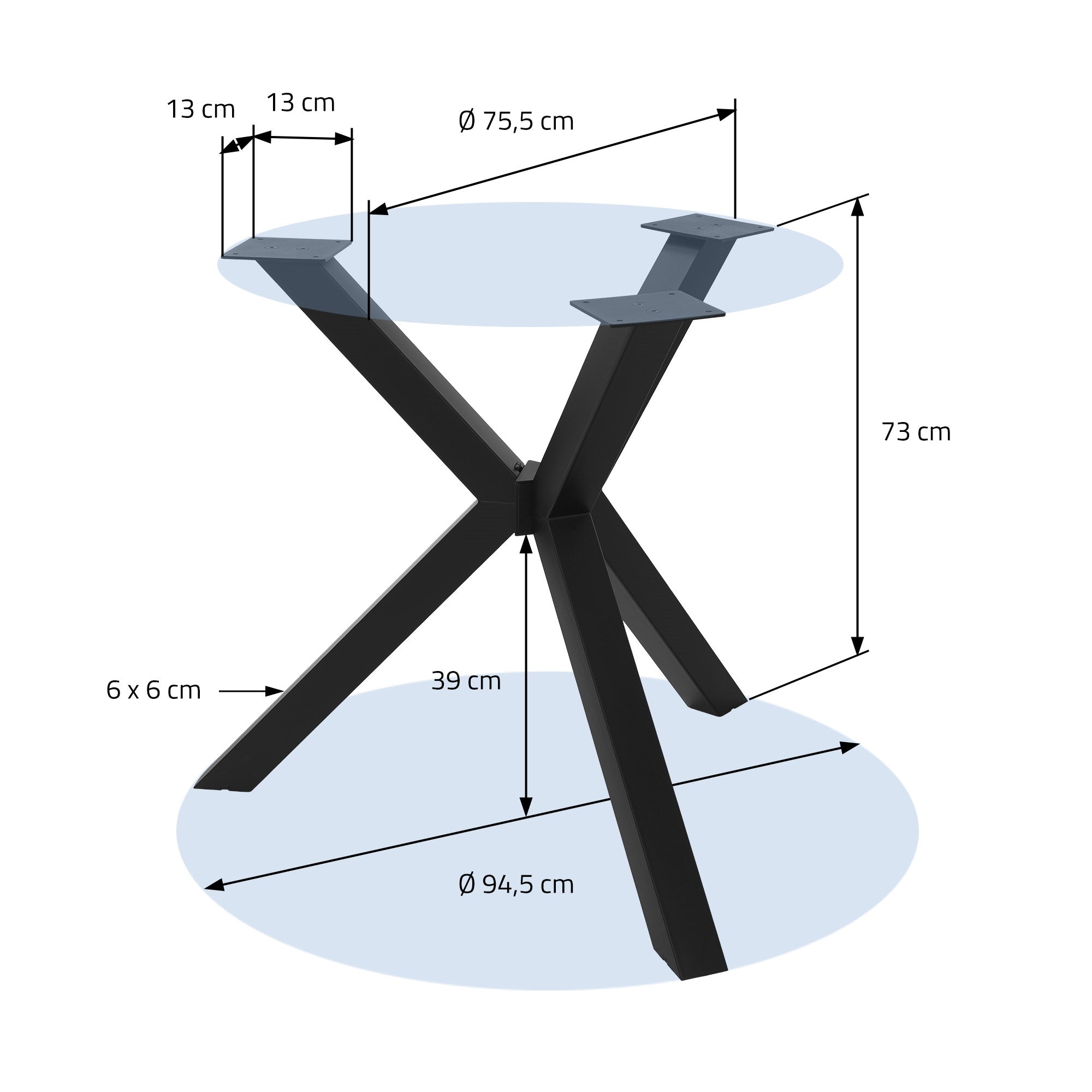 ECD Germany Möbel pied de table Spider acier noir 94,5x73 cm