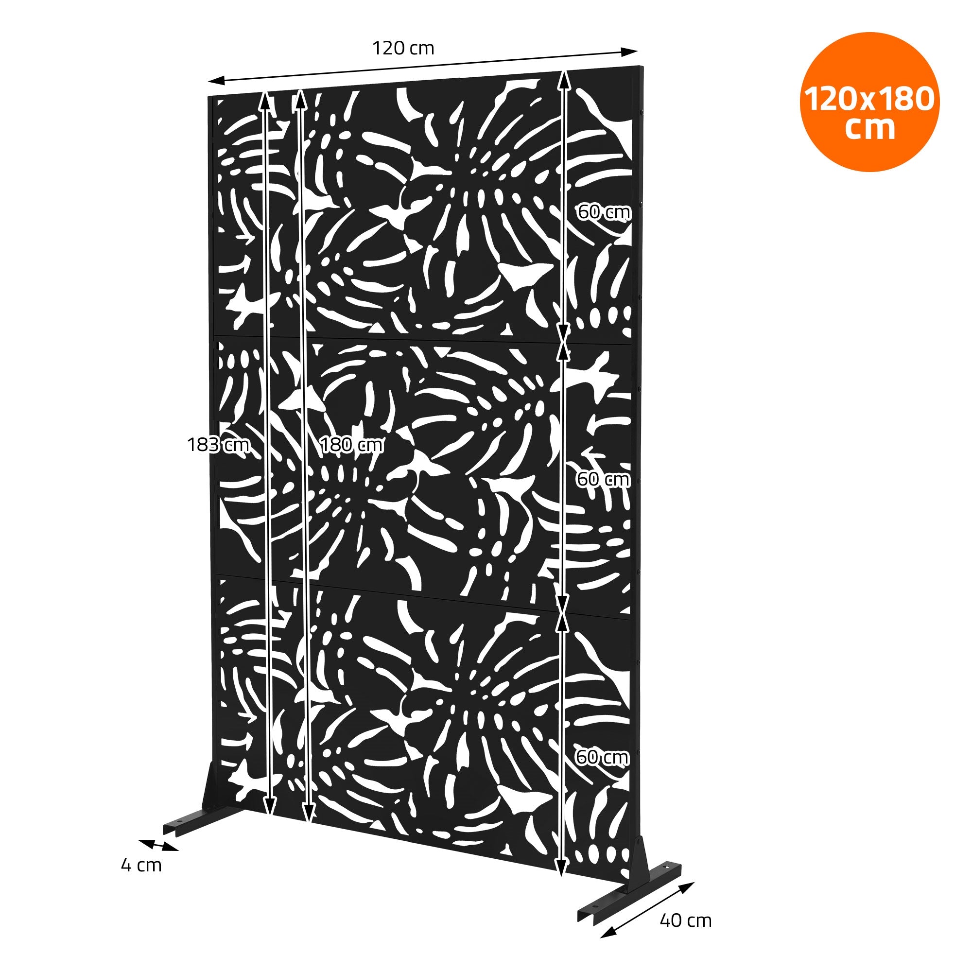 ECD Germany Möbel Roma Paravent 120x180 cm noir 3 panneaux
