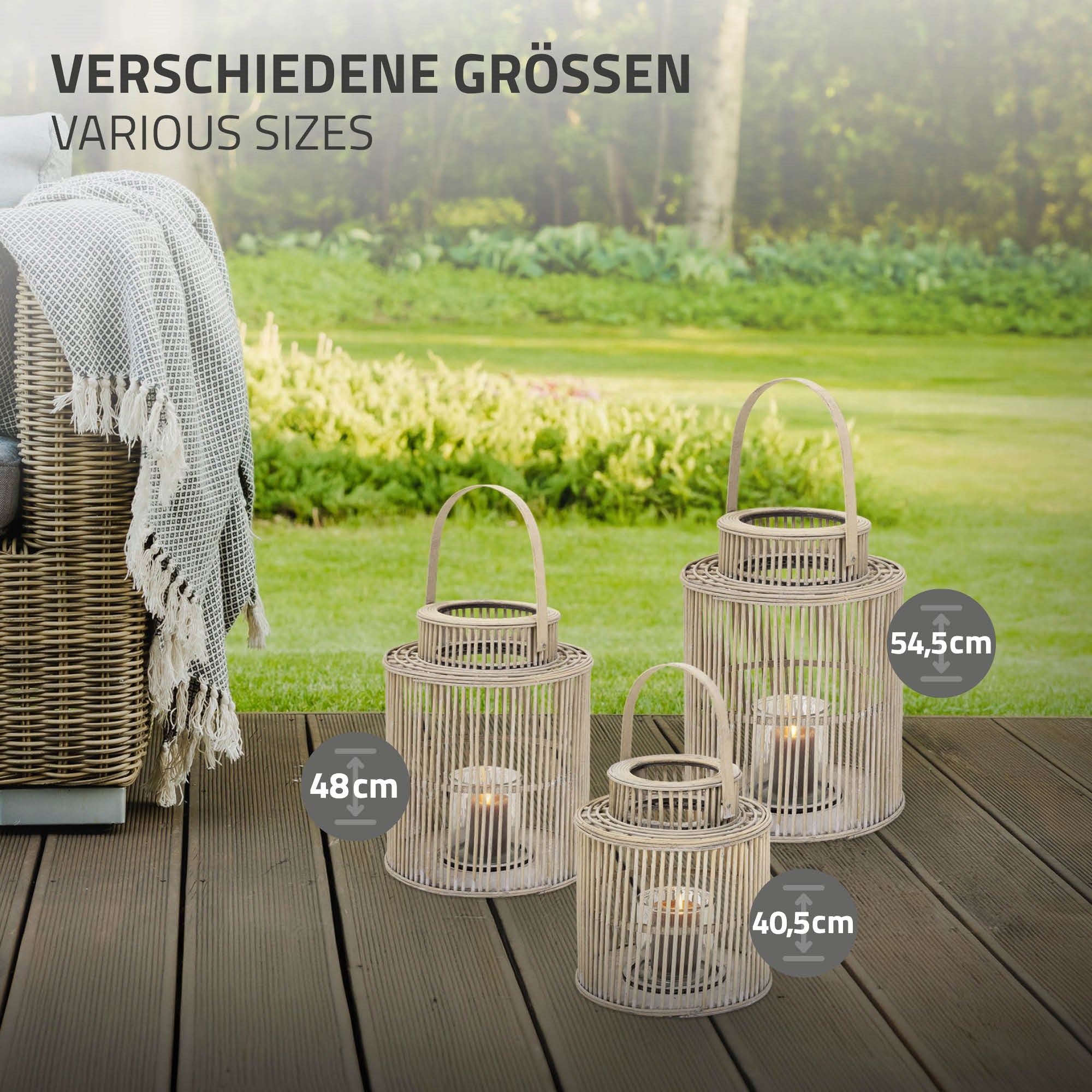ECD Germany Garten lanterne bambou ronde photophore verre