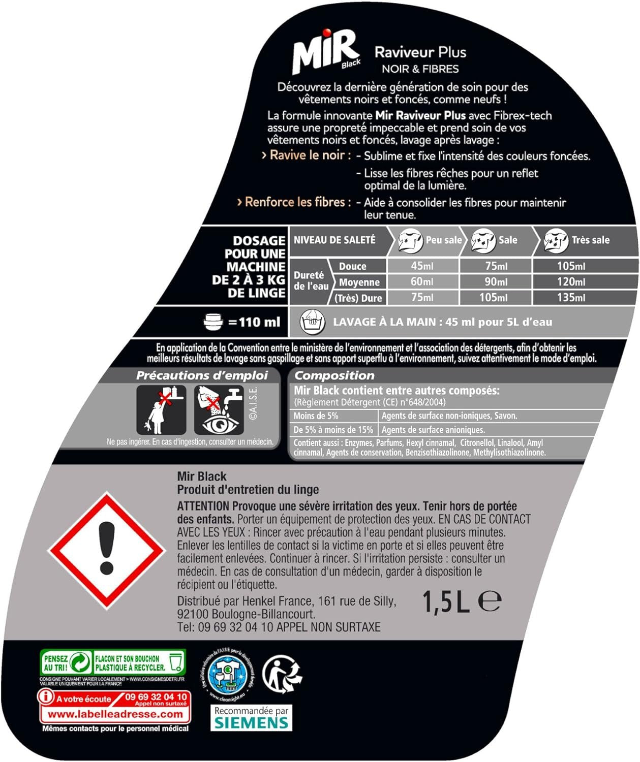Lessive liquide concentré noir et couleur 25 doses