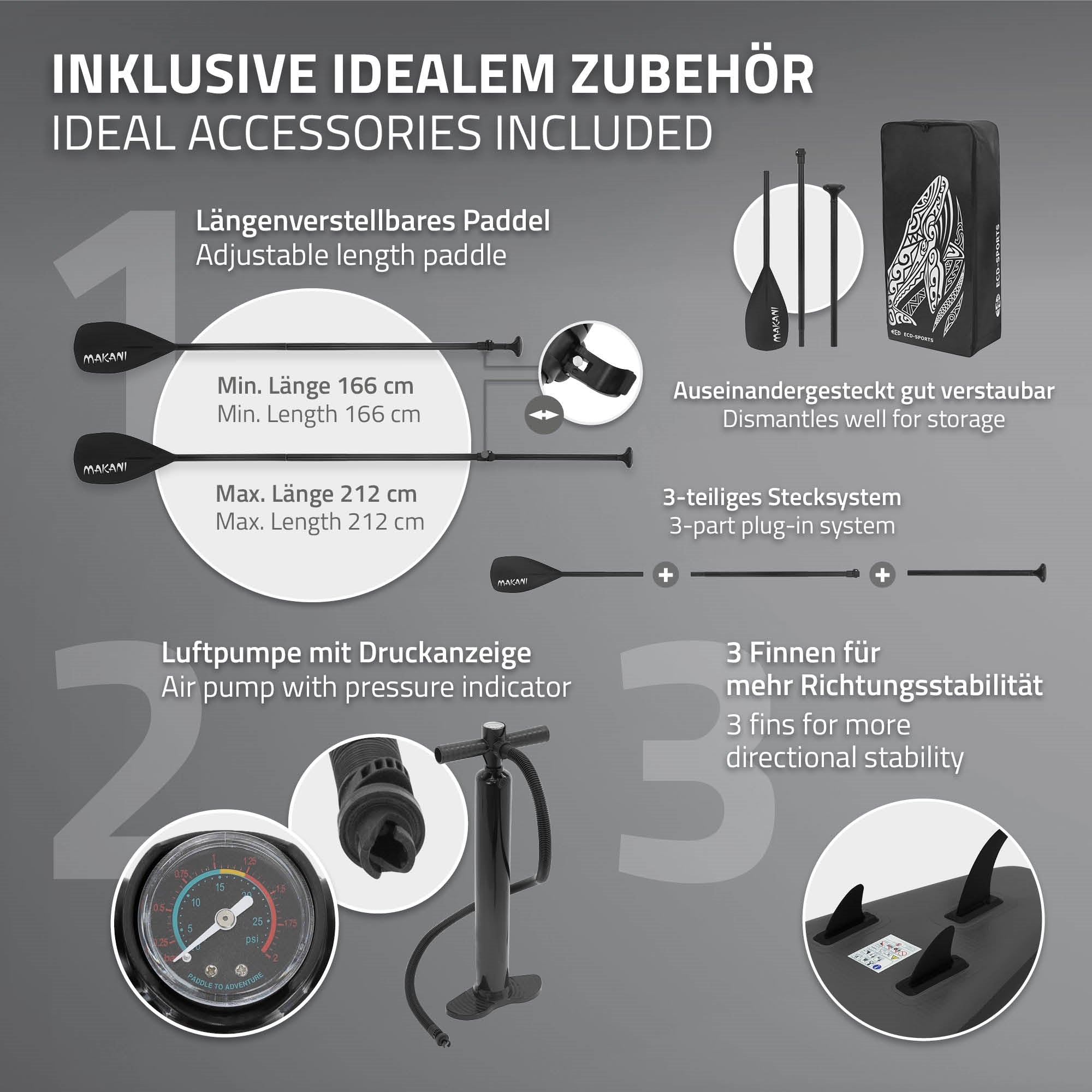 ECD Germany Makani stand up paddle gonflable noir 320 cm + pompe