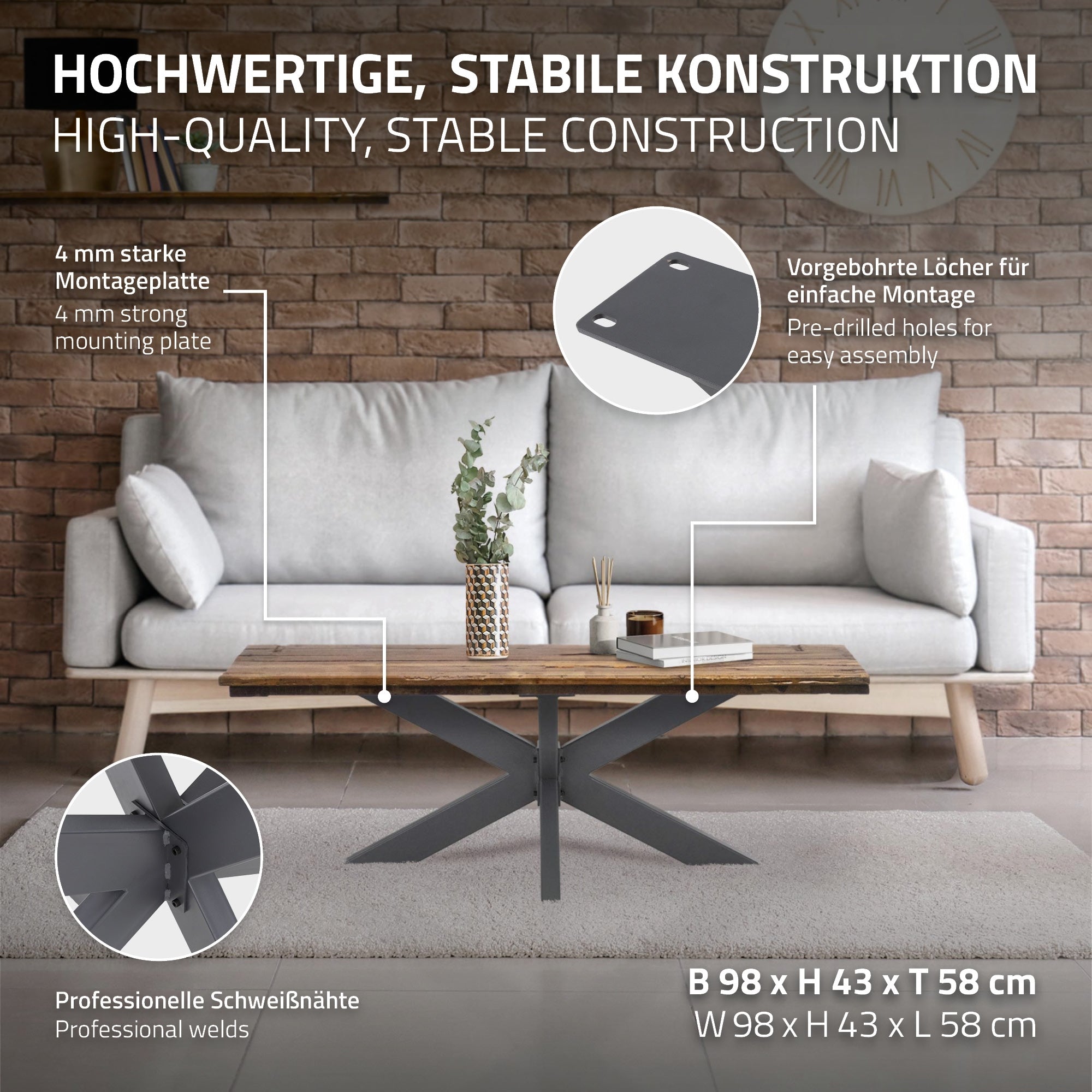 ML-Design Pieds de table X-Design 98x58x43 cm anthracite