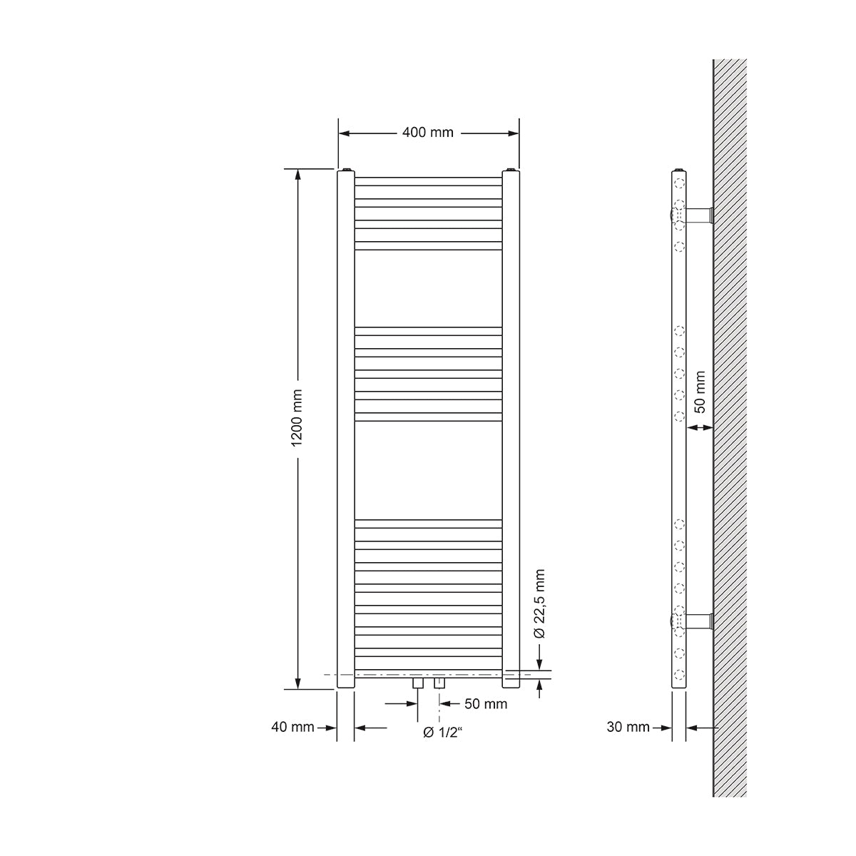 ECD Germany Heizungen sèche-serviettes 400x1200 blanc