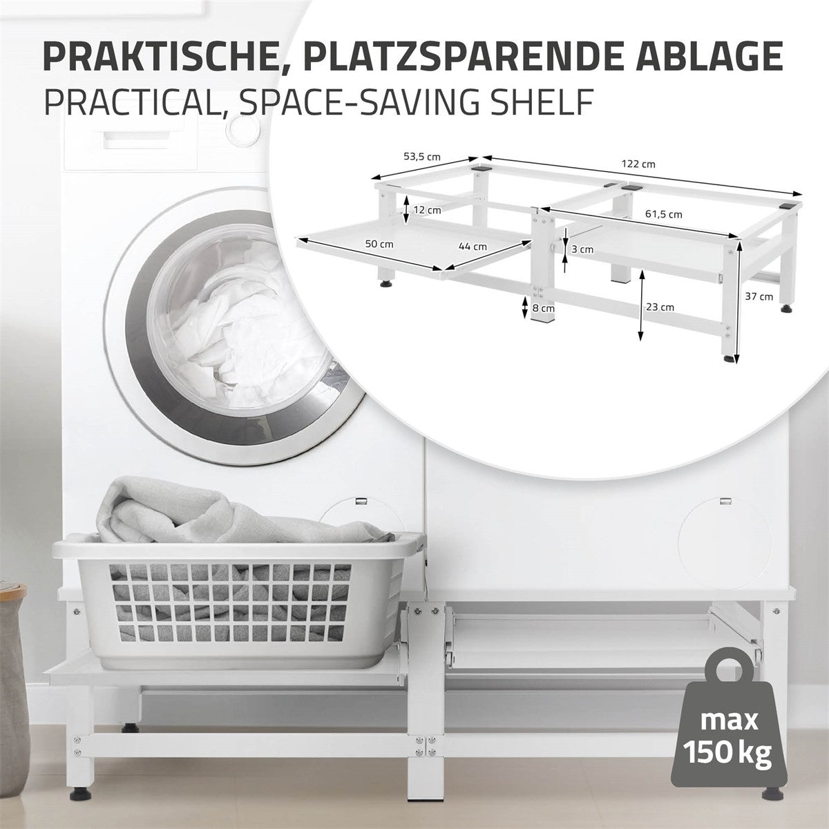 ECD Germany rehausseur lave-linge double acier noir 122x53,5x37