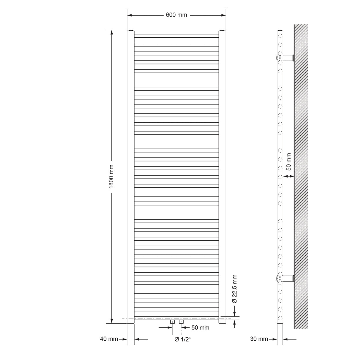 ECD Germany Sahara radiateur salle de bain 600x1800 blanc