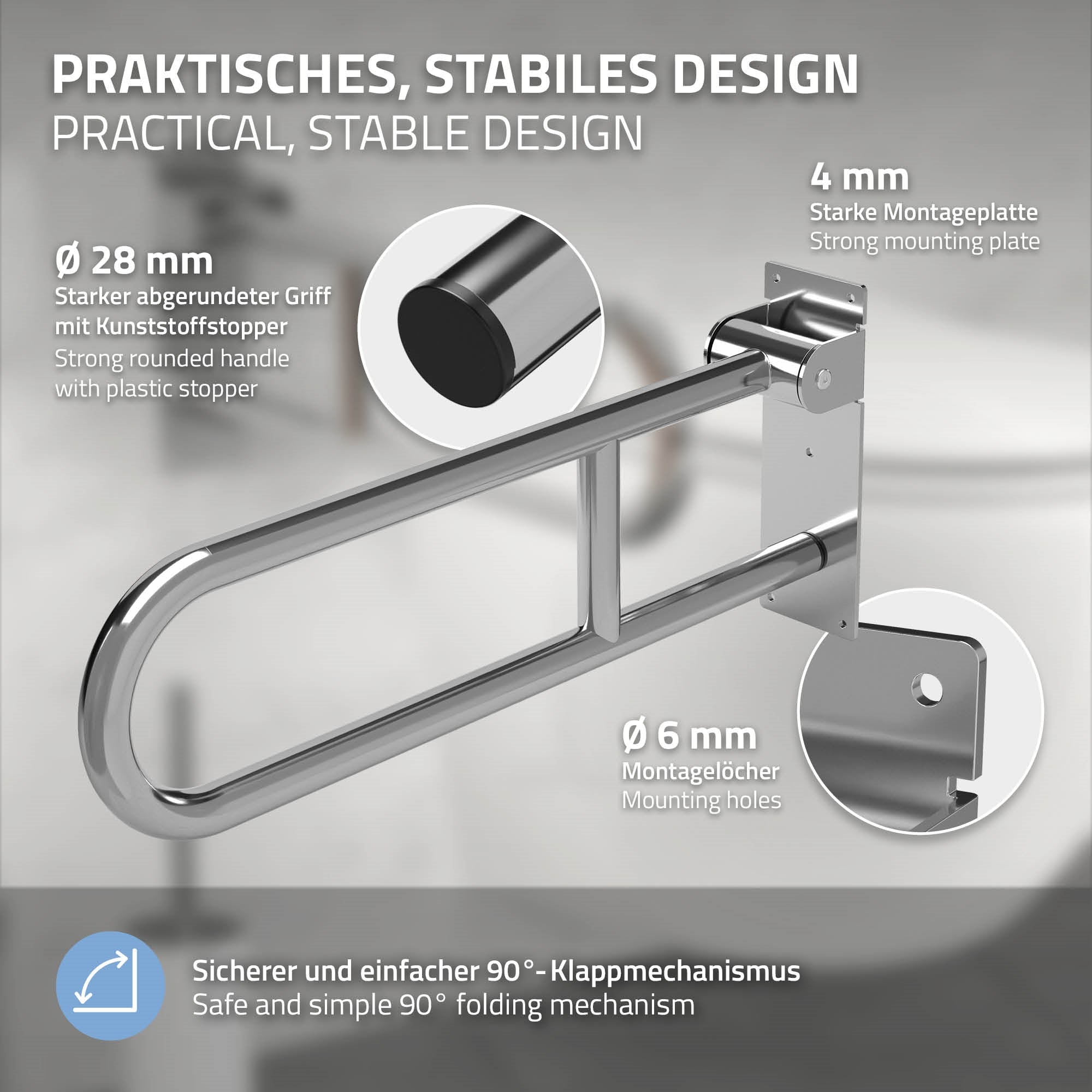 ML-Design Barre appui WC rabattable inox 60 cm 200 kg