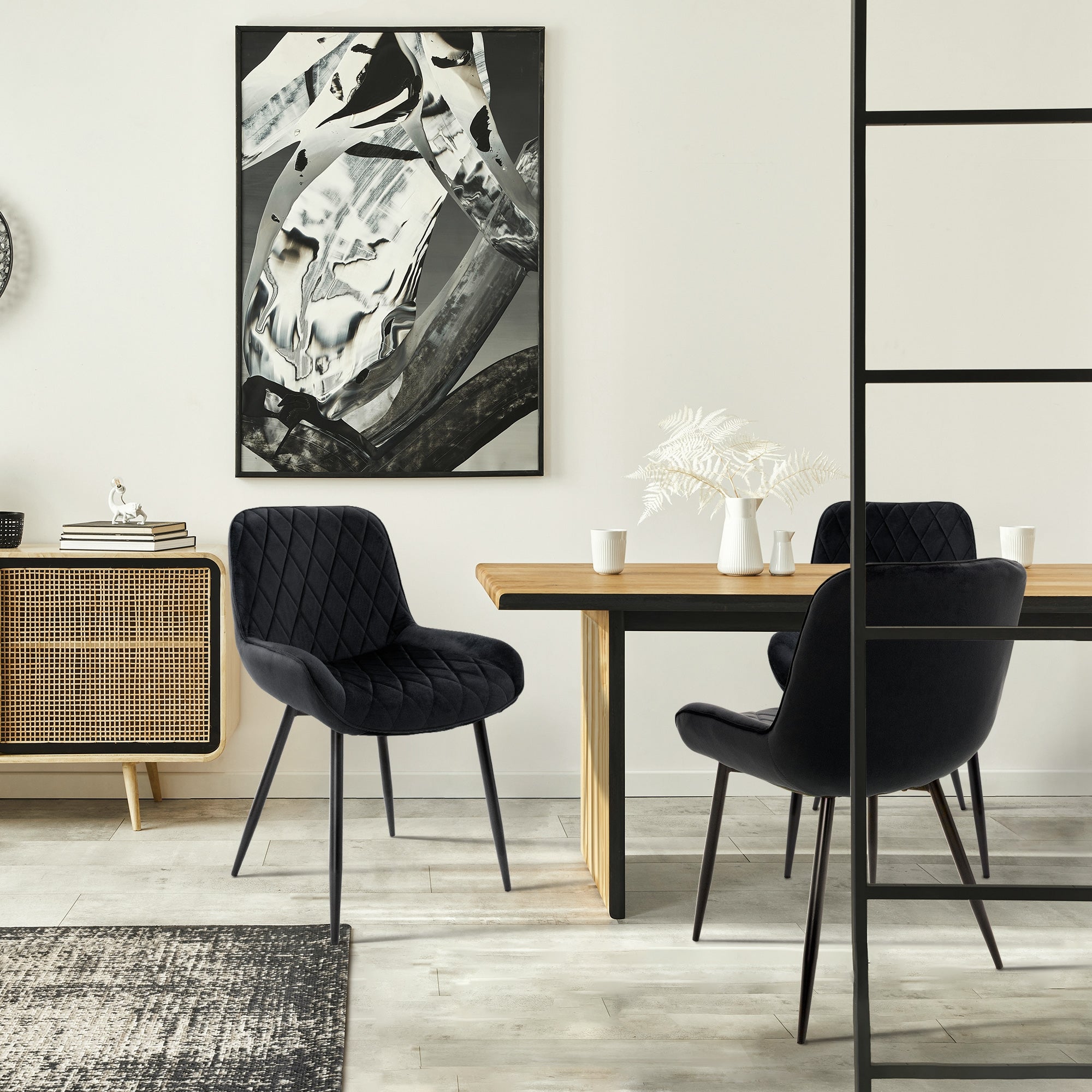 ML-Design Chaise salle à manger velours noir matelassé lot 2