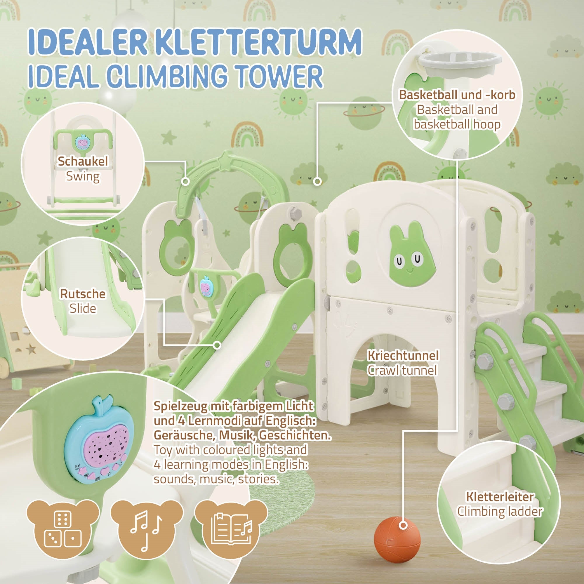 ECD Germany Joyz tour de jeu toboggan 6en1 vert clair