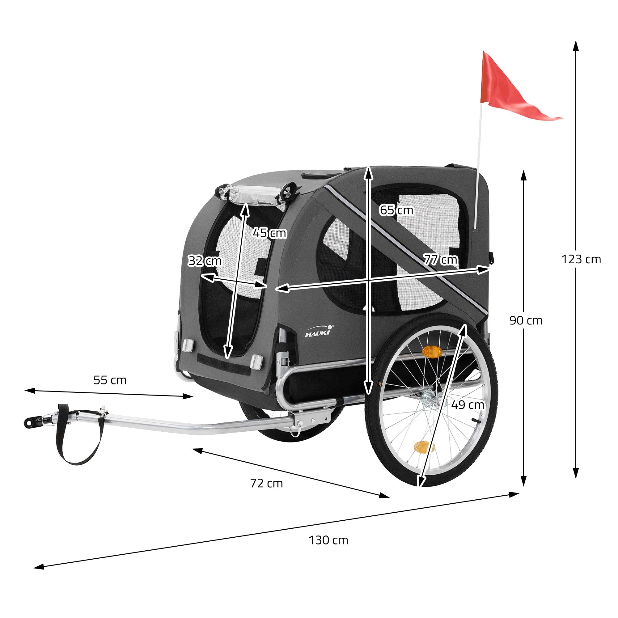 ECD Germany Hauki remorque vélo chien gris 40 kg pliable