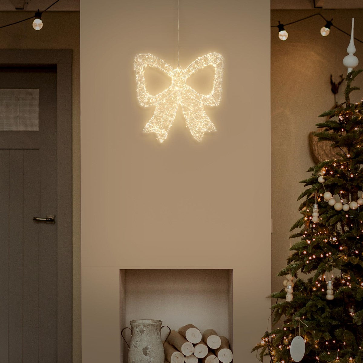 ECD Germany Nœud déco Noël LED 37x33 cm blanc chaud métal