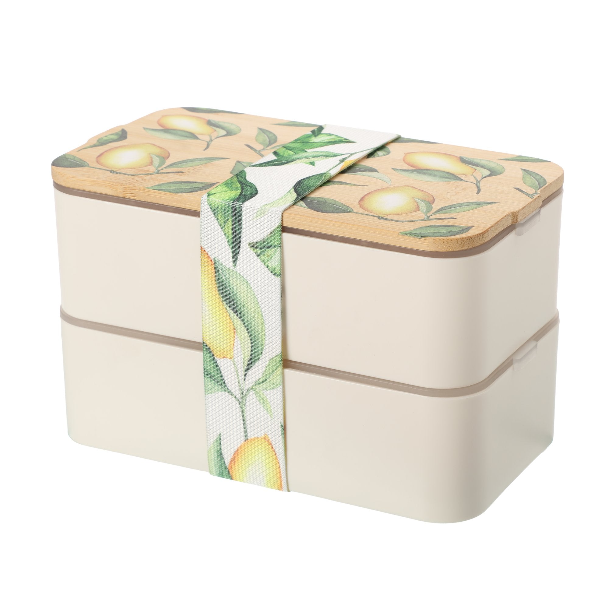 Lunch box 2-en-1 couvercle bambou jaune bureau