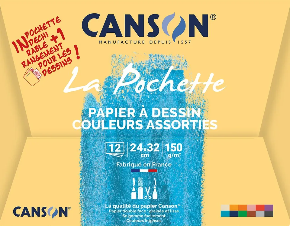 Canson 12 feuilles papier dessin scolaire blanc