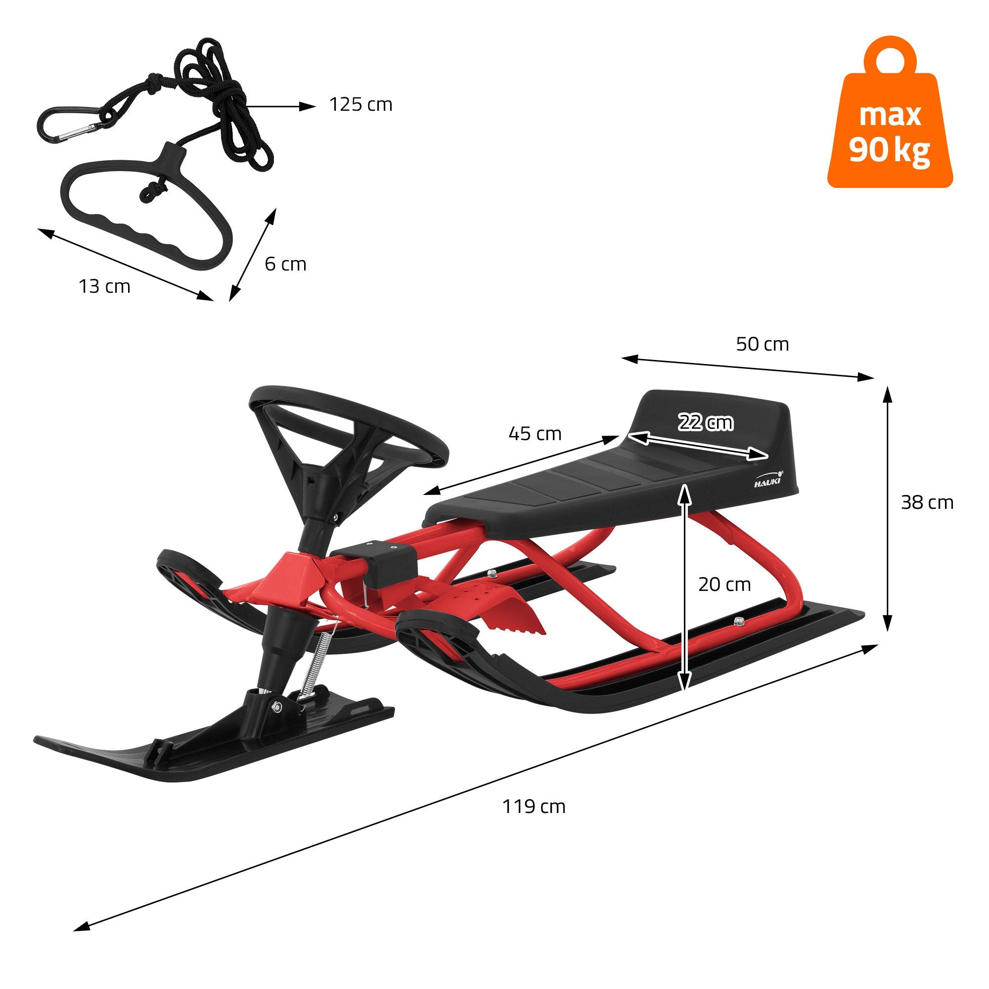 ECD Germany Kinder luge directionnelle rouge avec frein