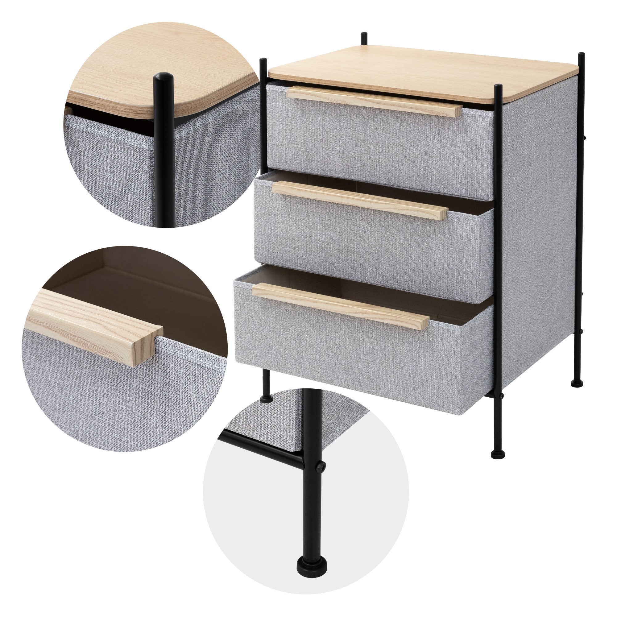 ML-Design commode 58x78 cm chêne 3 tiroirs tissu