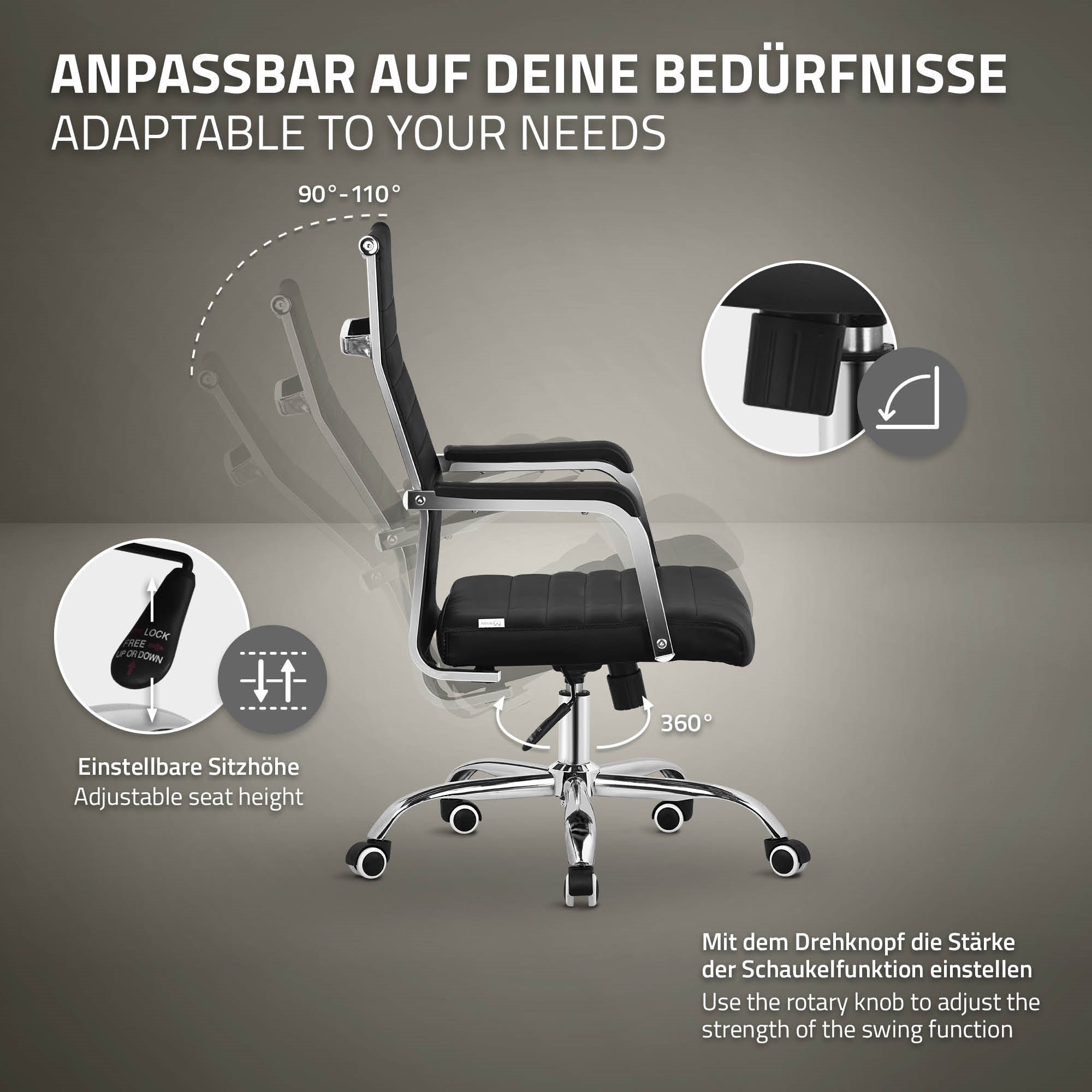 ECD Germany Möbel ML-Design Chaise de bureau noir accoudoirs ergonomique
