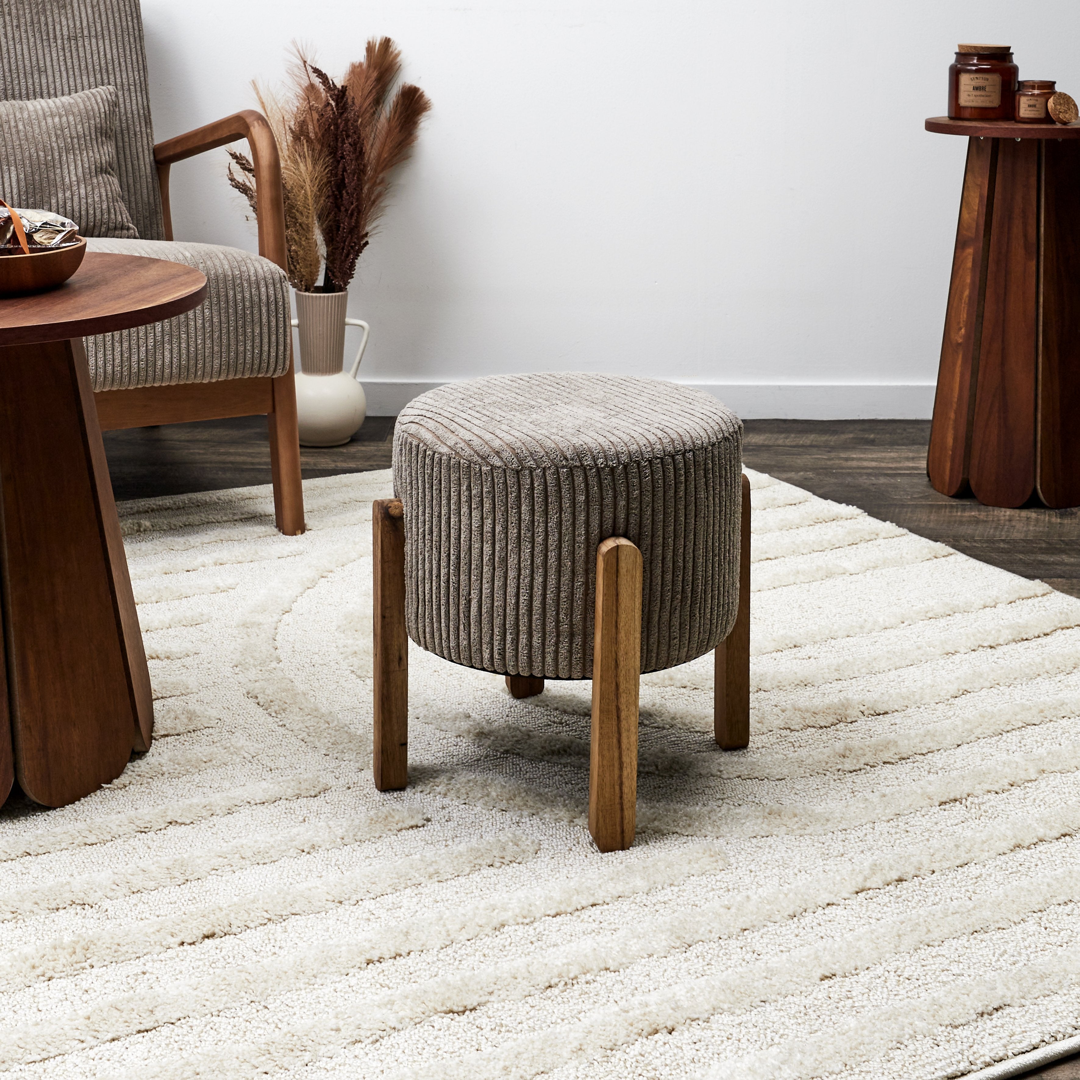 Scott tabouret côtelé taupe 35,5 cm assise d’appoint