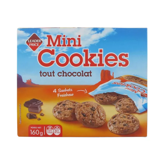 Leader Price Mini cookies tout chocolat 160g x4 sachets