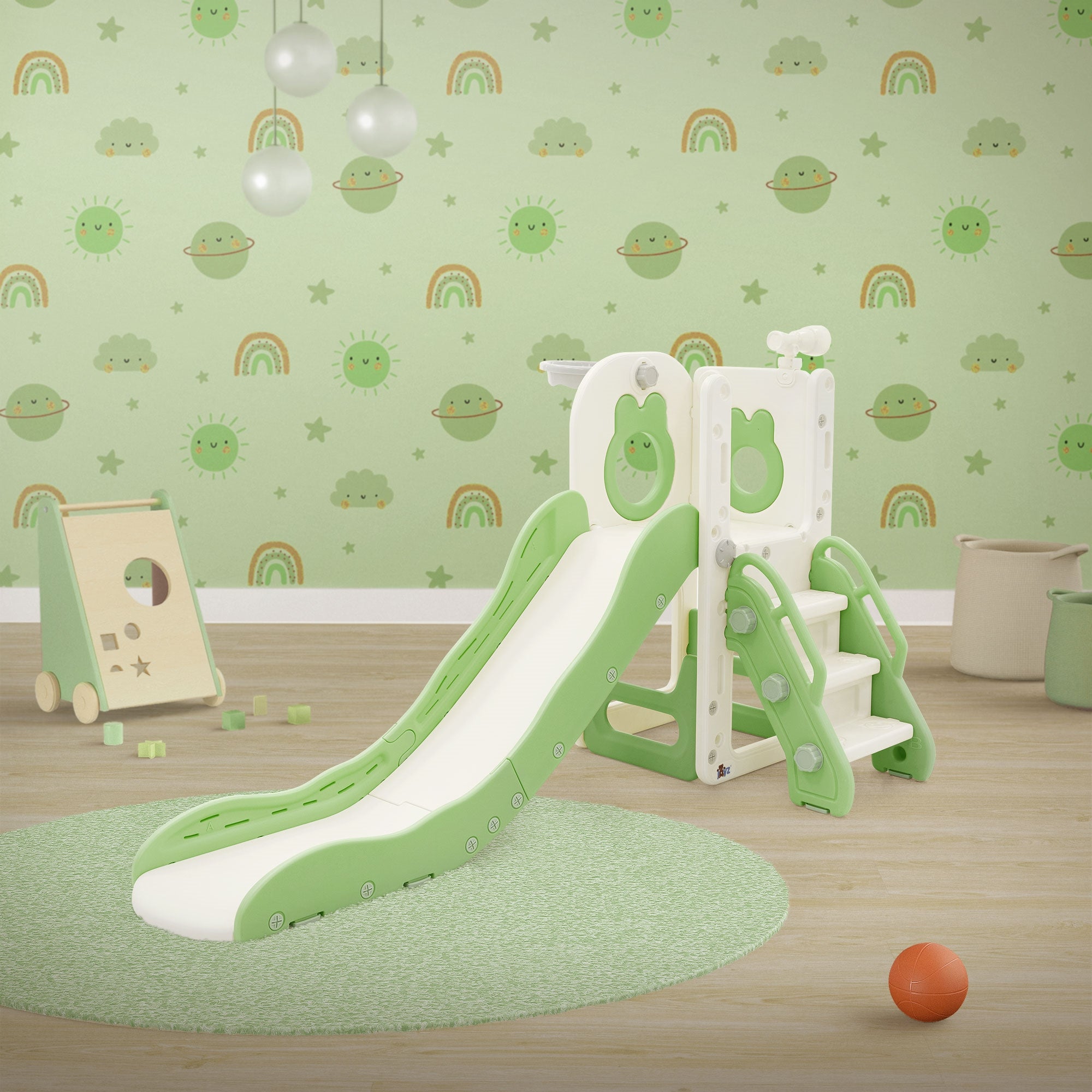 Joyz Tour de jeu 3-en-1 toboggan vert-blanc