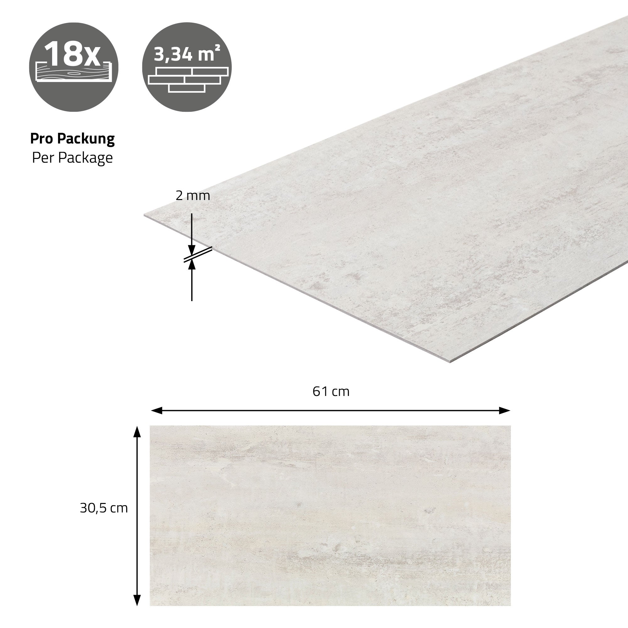 ML-Design Sol Vinyle Adhésif Ciment Clair 72 pcs 13,36m²