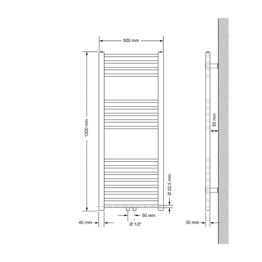 ECD Germany Sahara radiateur salle de bain 500x1200 mm blanc droit
