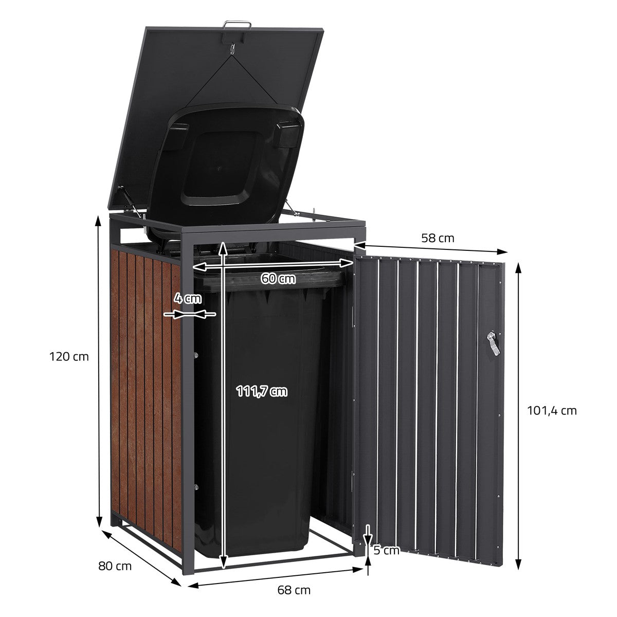ECD Germany cache-poubelles acier rouille 3x240L 200 cm