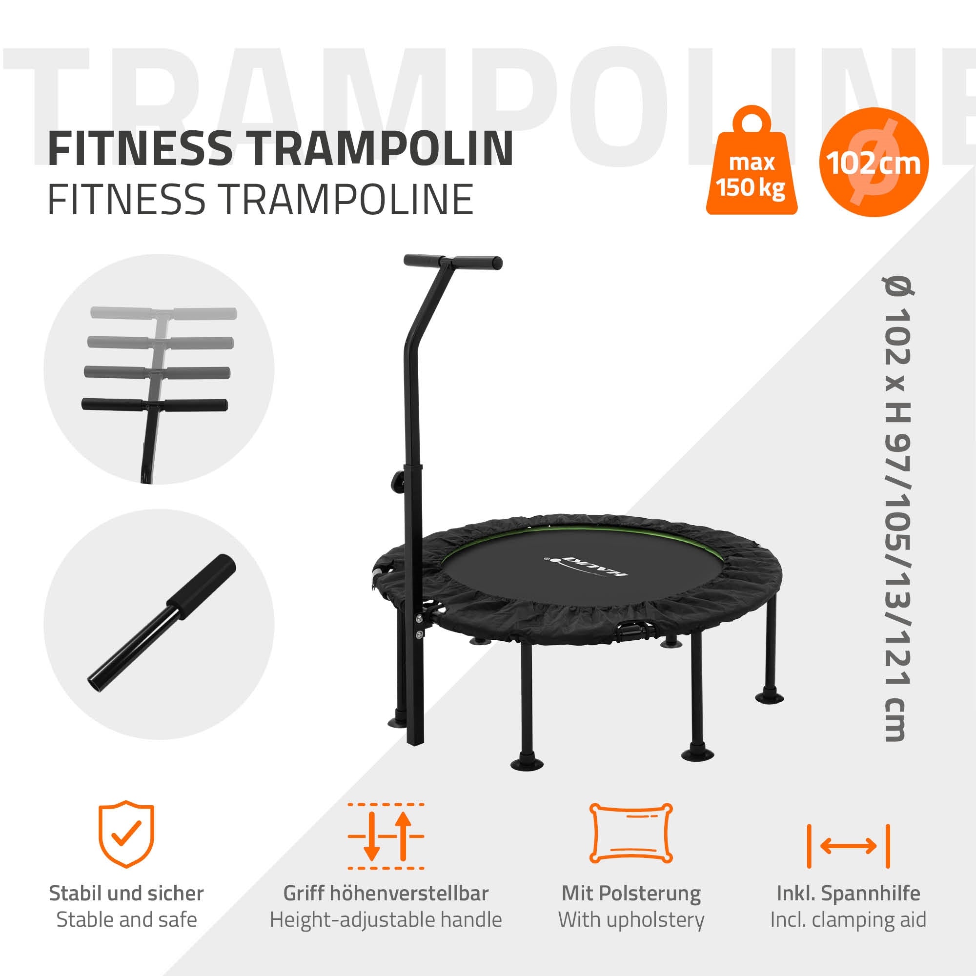 ECD Germany Hauki trampoline 102 cm vert avec barre