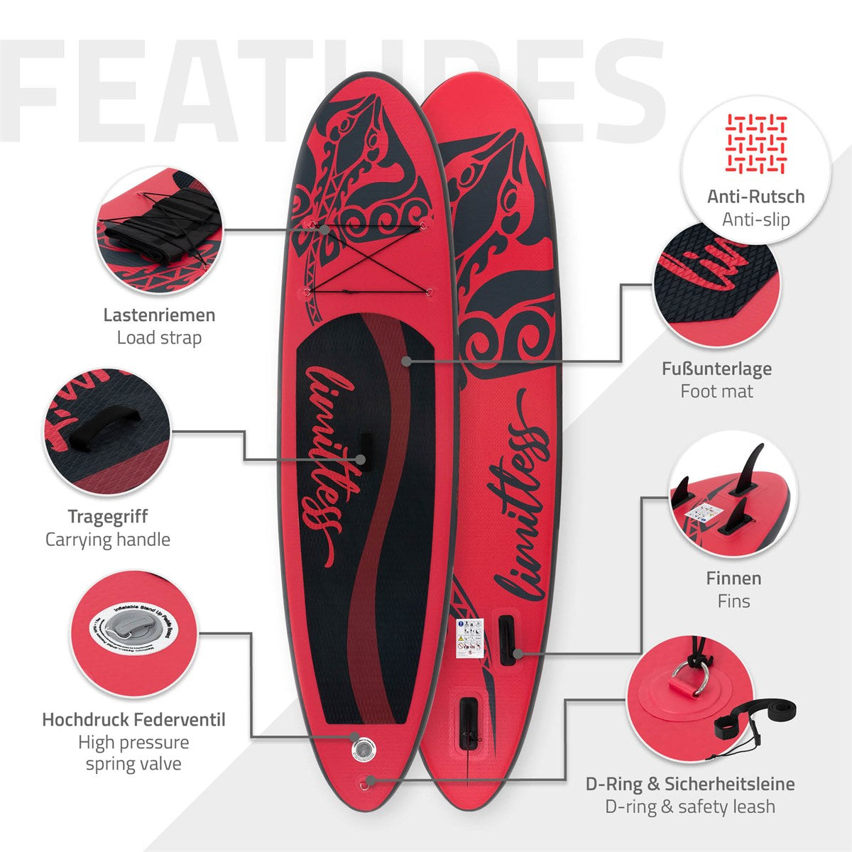 ECD Germany Limitless paddle gonflable rouge 308 cm + pompe