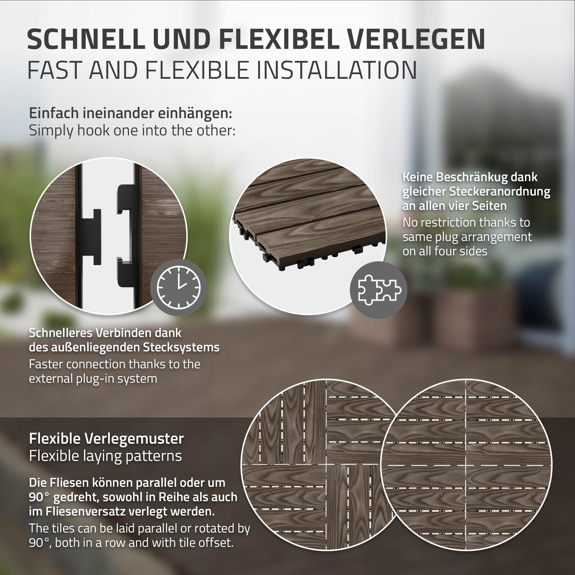 ECD Germany Garten dalle terrasse 30x30 cm marron lot de 44