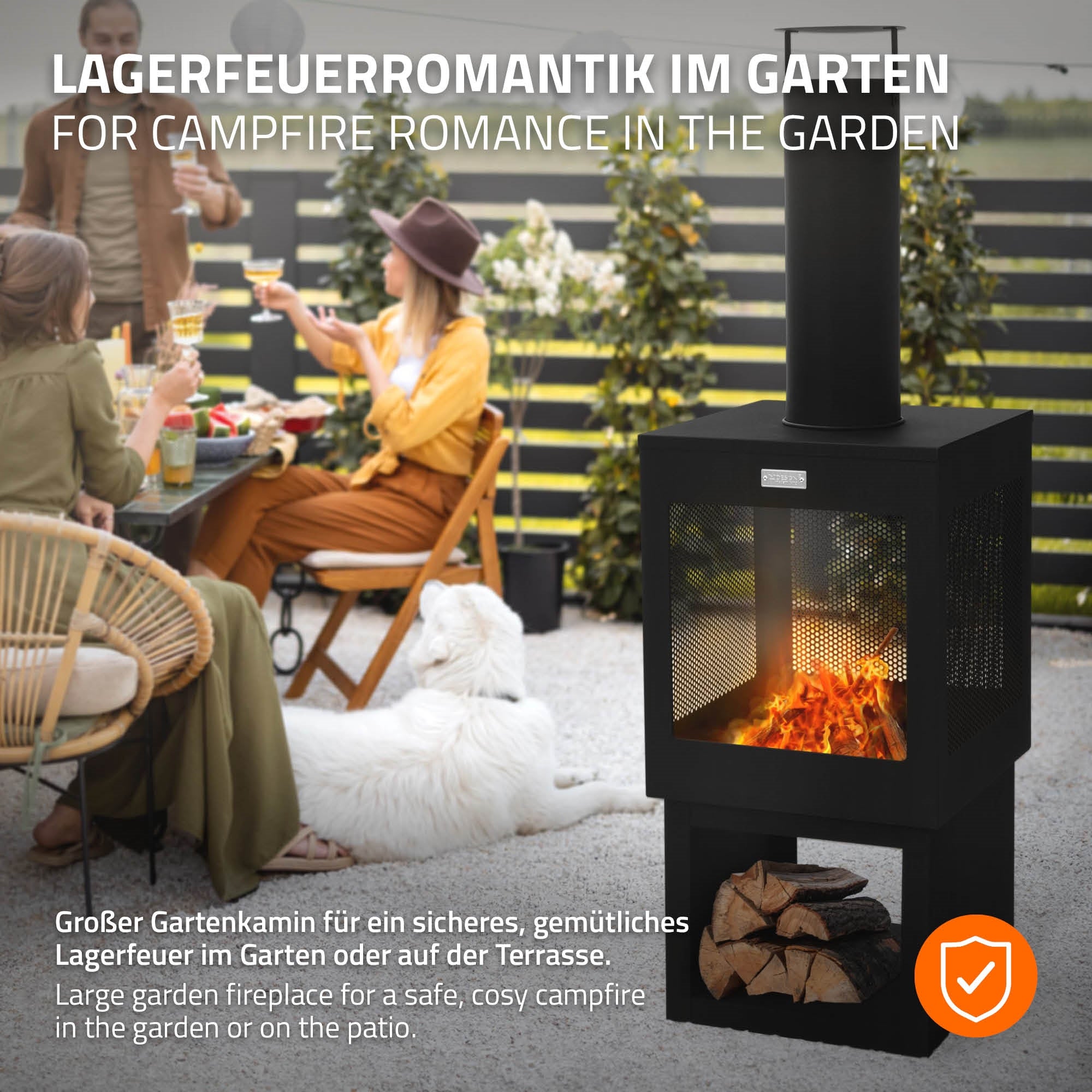 ECD Germany Garten cheminée de jardin acier noir 40x128x40 cm eckig