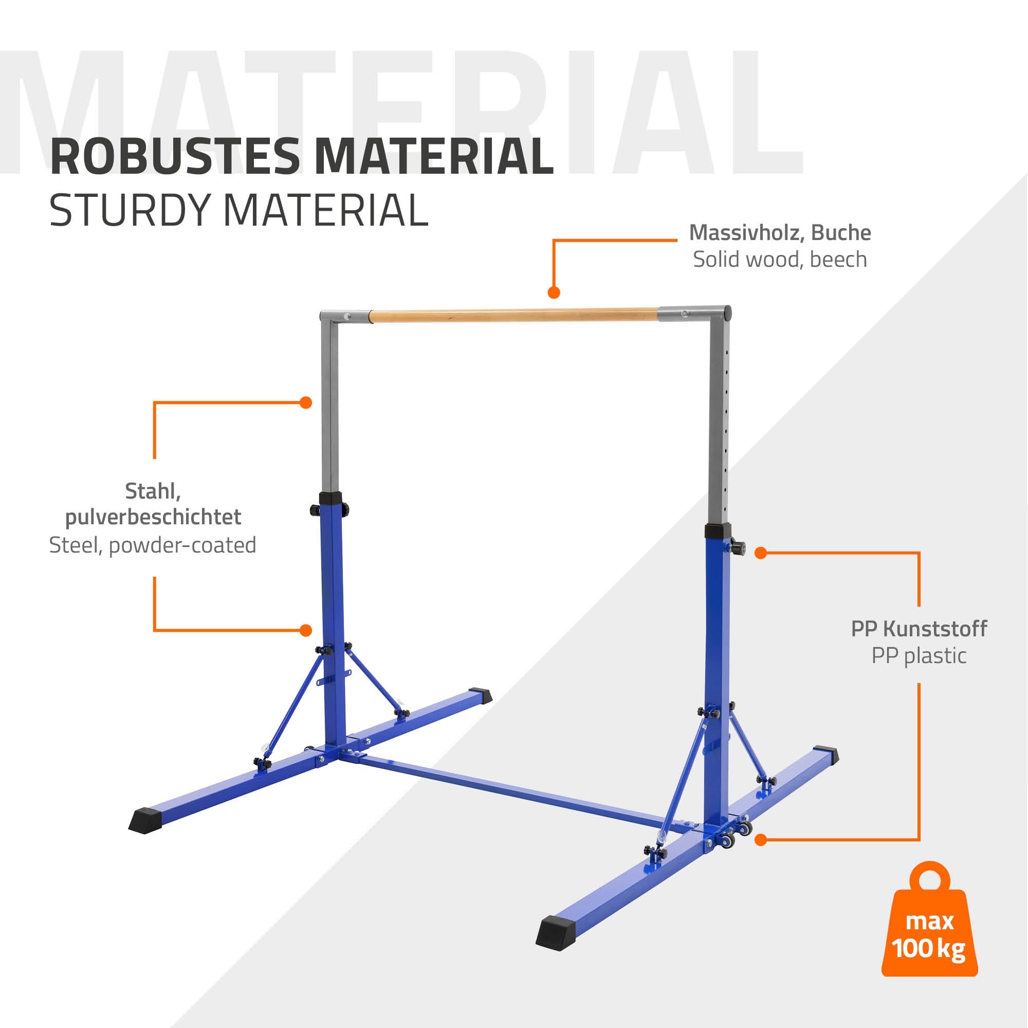 ECD Germany Kinder barre gymnastique bleue pliable 95-150 cm
