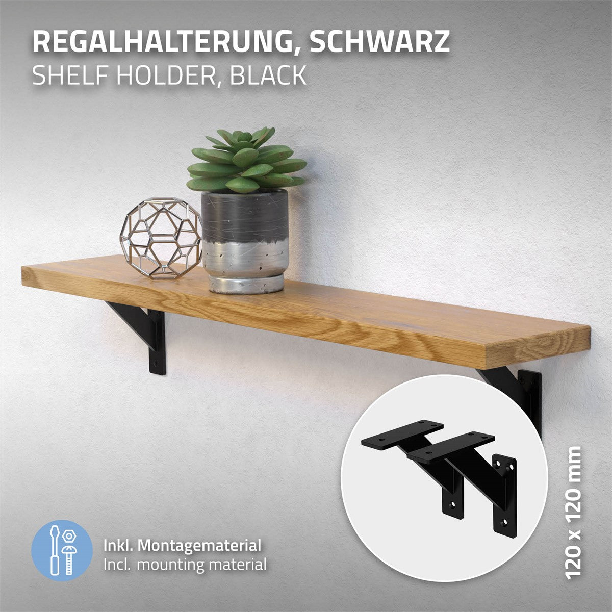 ML-Design Console murale aluminium 180x180 noir lot 2 équerre