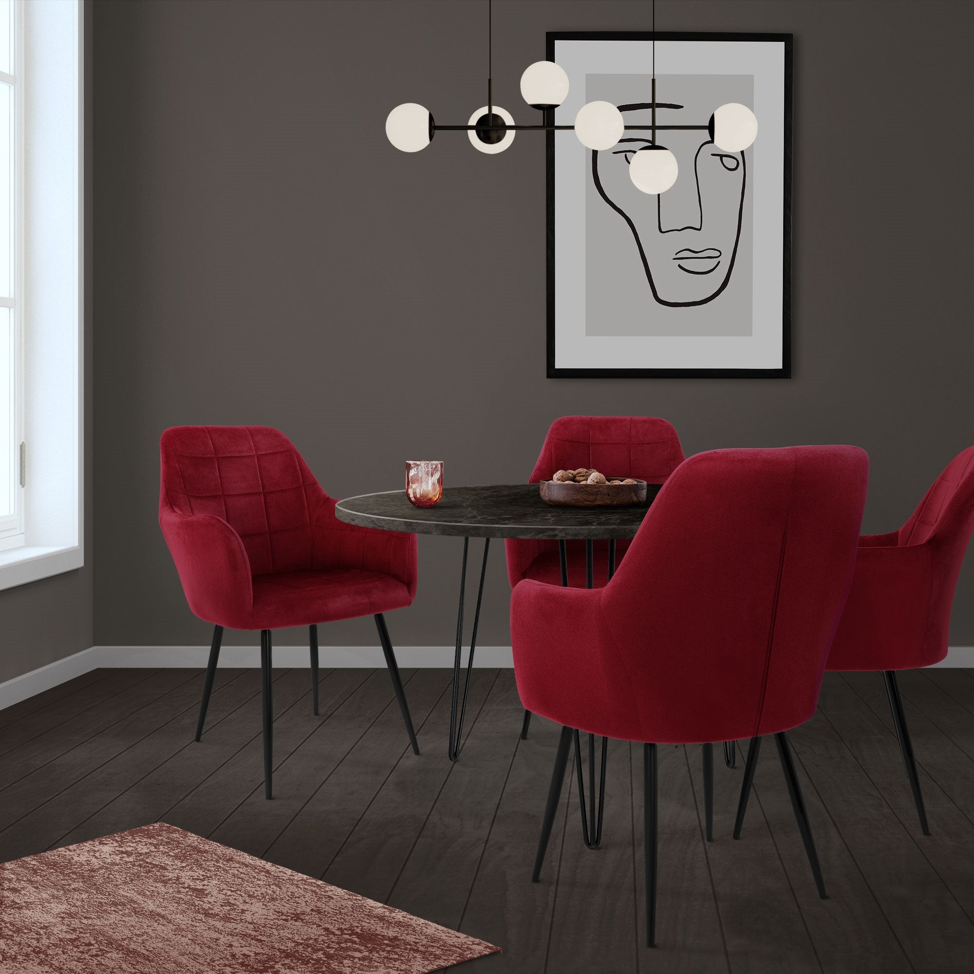 ECD Germany Möbel chaise salle à manger bordeaux lot 2 velours