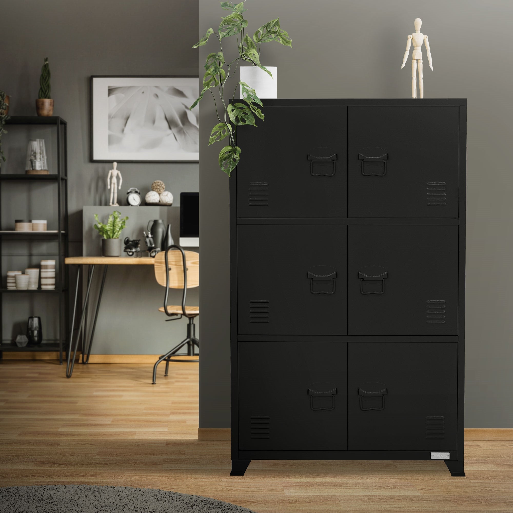 ECD Germany Werkstatt & Werkzeuge Armoire bureau acier noir 75x40x120 cm
