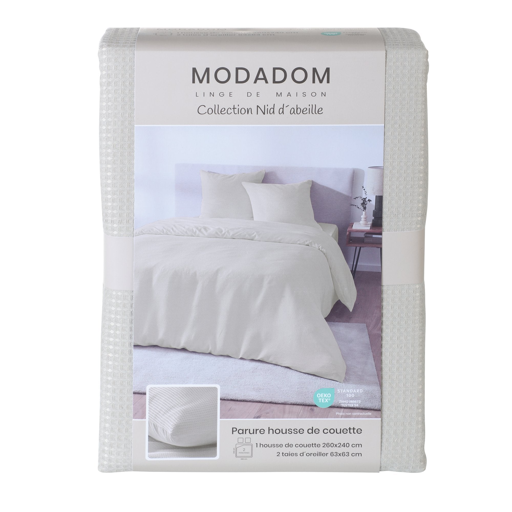 Stokomani Maison parure housse de couette nid dabeille 260x240 blanc
