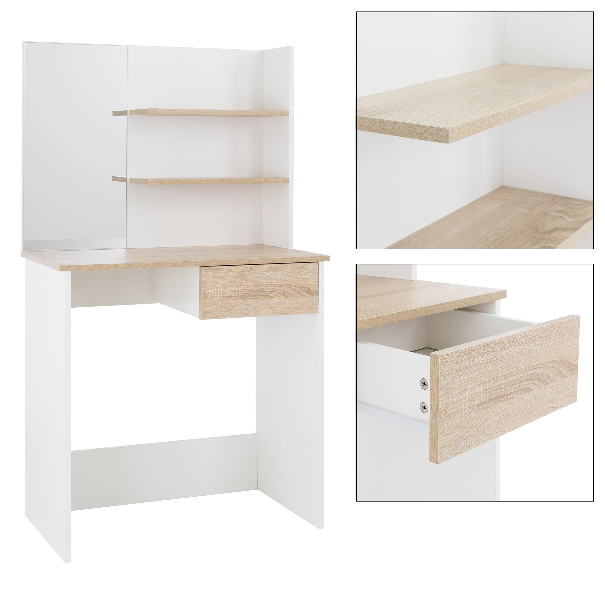 ECD Germany Möbel coiffeuse blanche 75x40x135 cm avec miroir