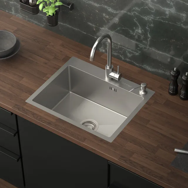 ECD Germany Évier Cuisine Inox Argent 55x45 +Siphon +Savon