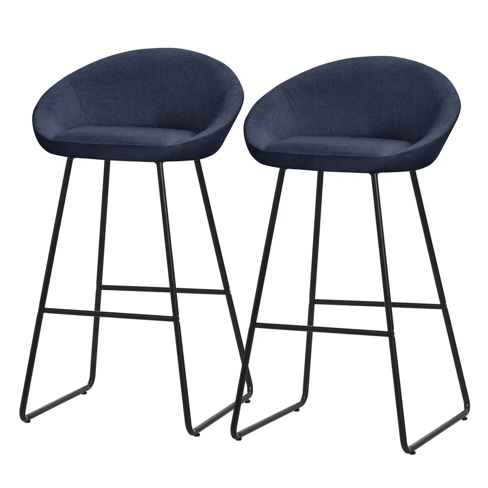 ML-Design Tabouret de bar bleu foncé lot de 2 dossier