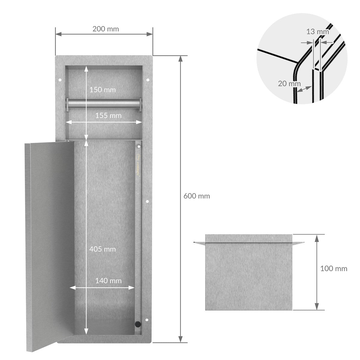 ECD Germany Sanitär LuxeBath niche murale inox argent 60x20x14 cm