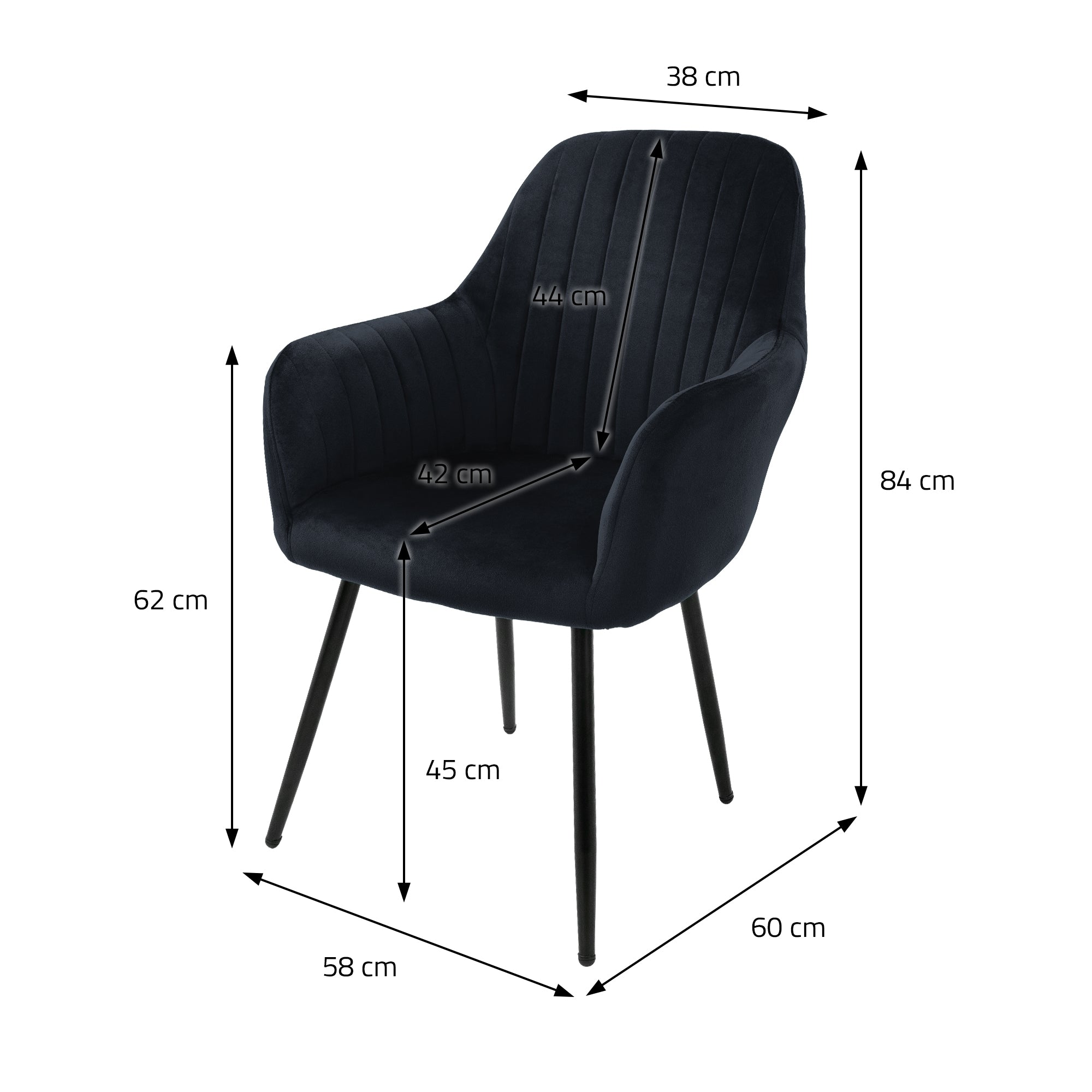 ECD Germany ML-Design lot 6 chaises velours noir pieds métal