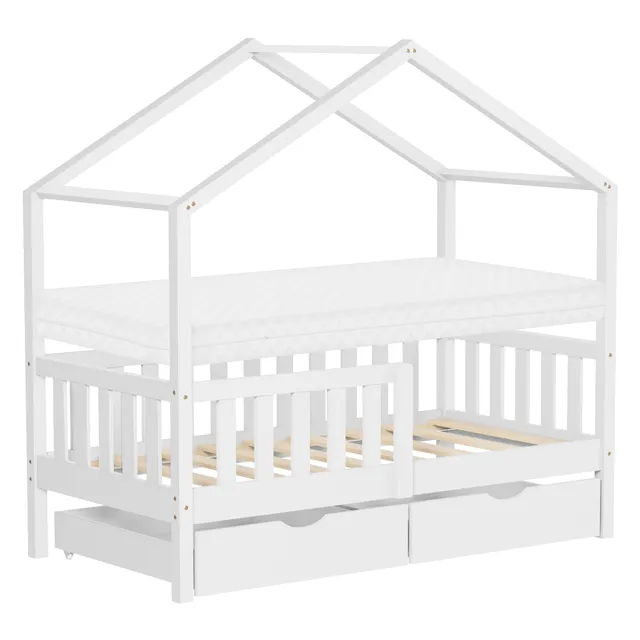 ECD Germany Kinder lit cabane enfant blanc 70x140 avec matelas