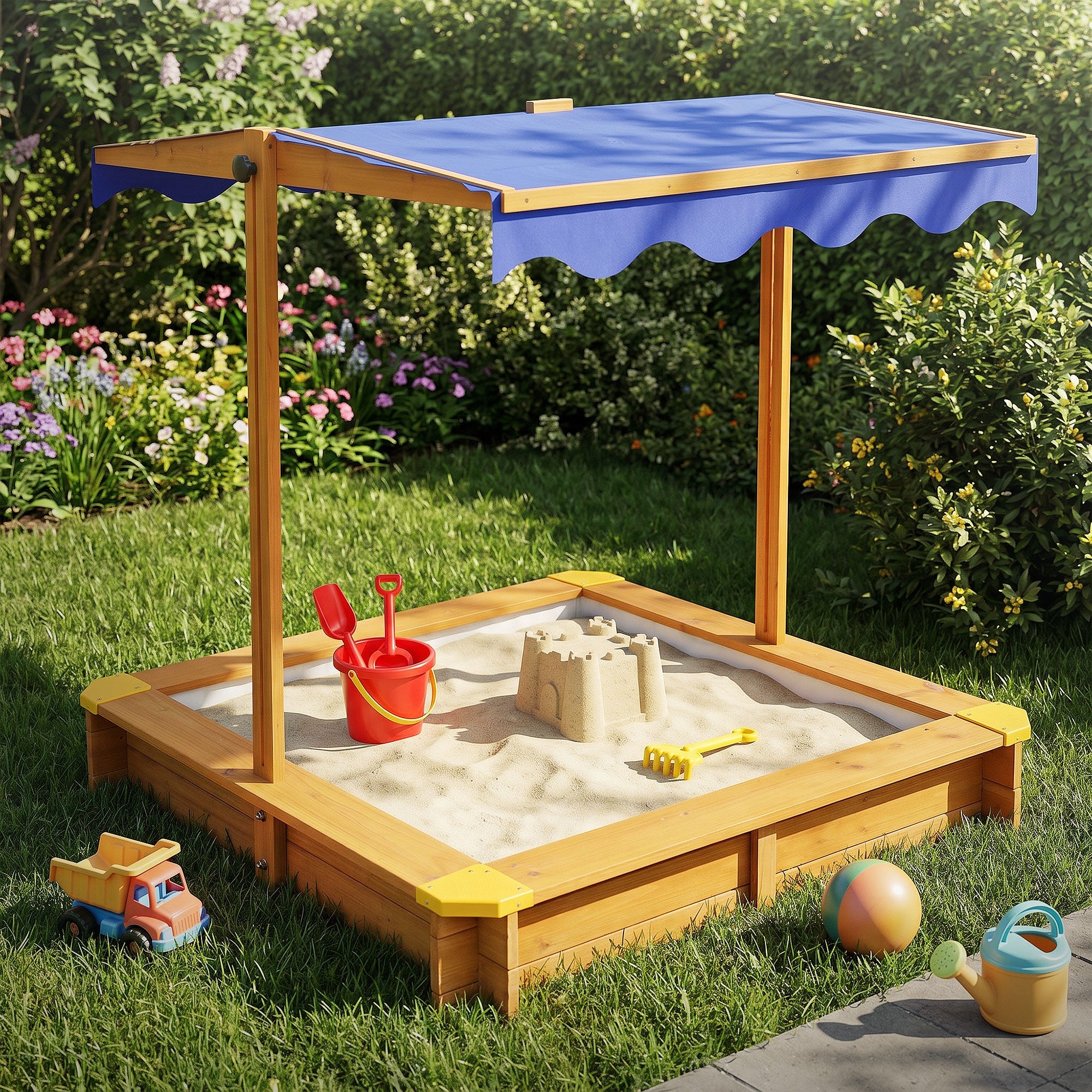 ECD Germany Kinder bac à sable bois avec toit 118x118 cm UV50