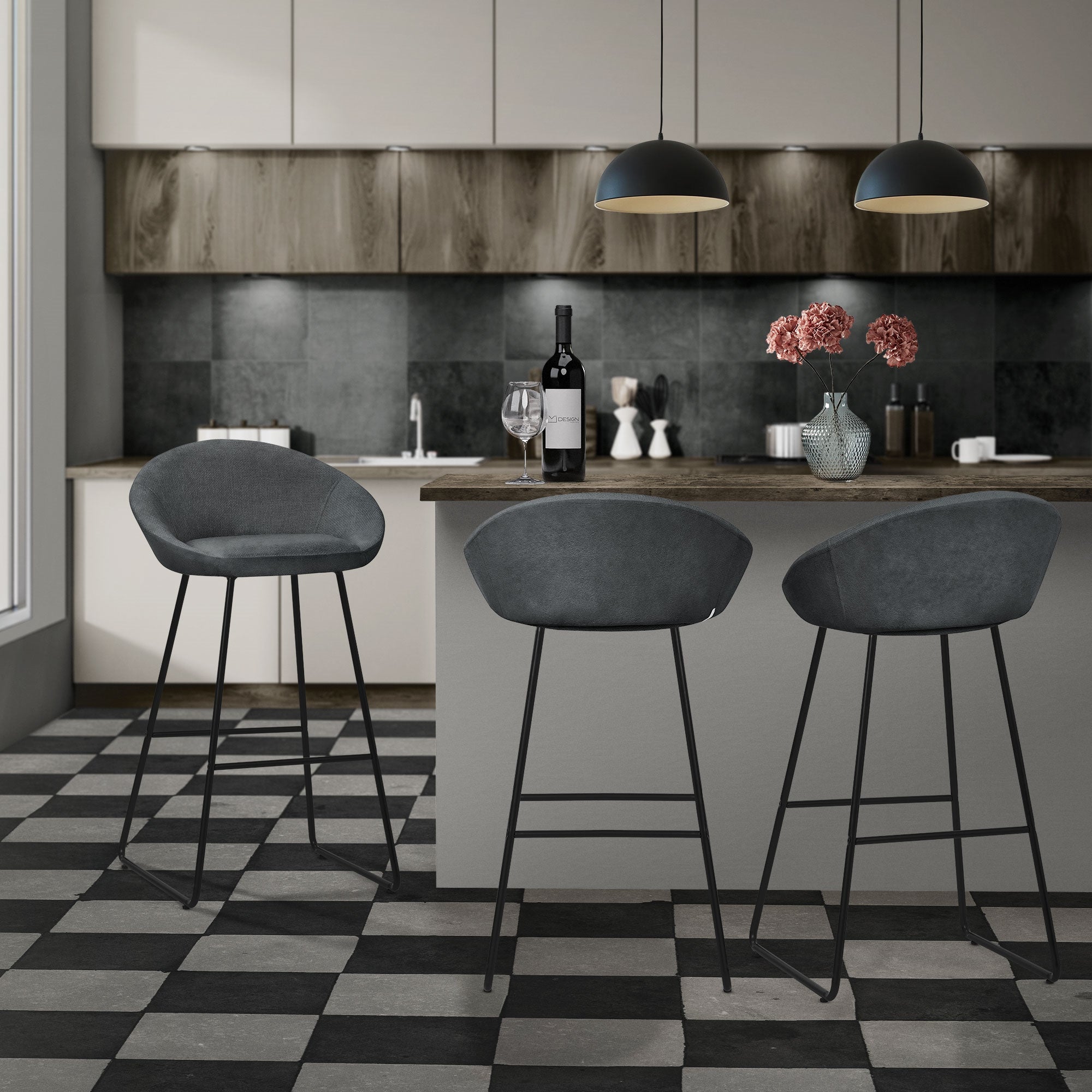 ML-Design tabouret bar lot 2 anthracite 56x94x50 cm dossier