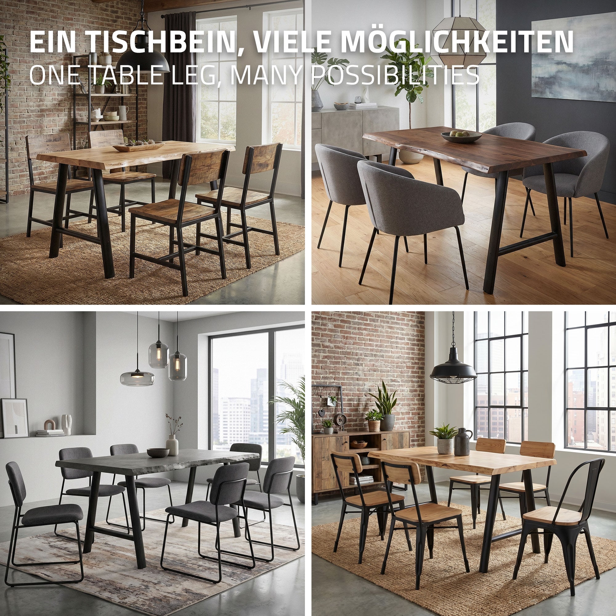 ECD Germany ML-Design pieds de table A 60x72 noir lot 2 acier
