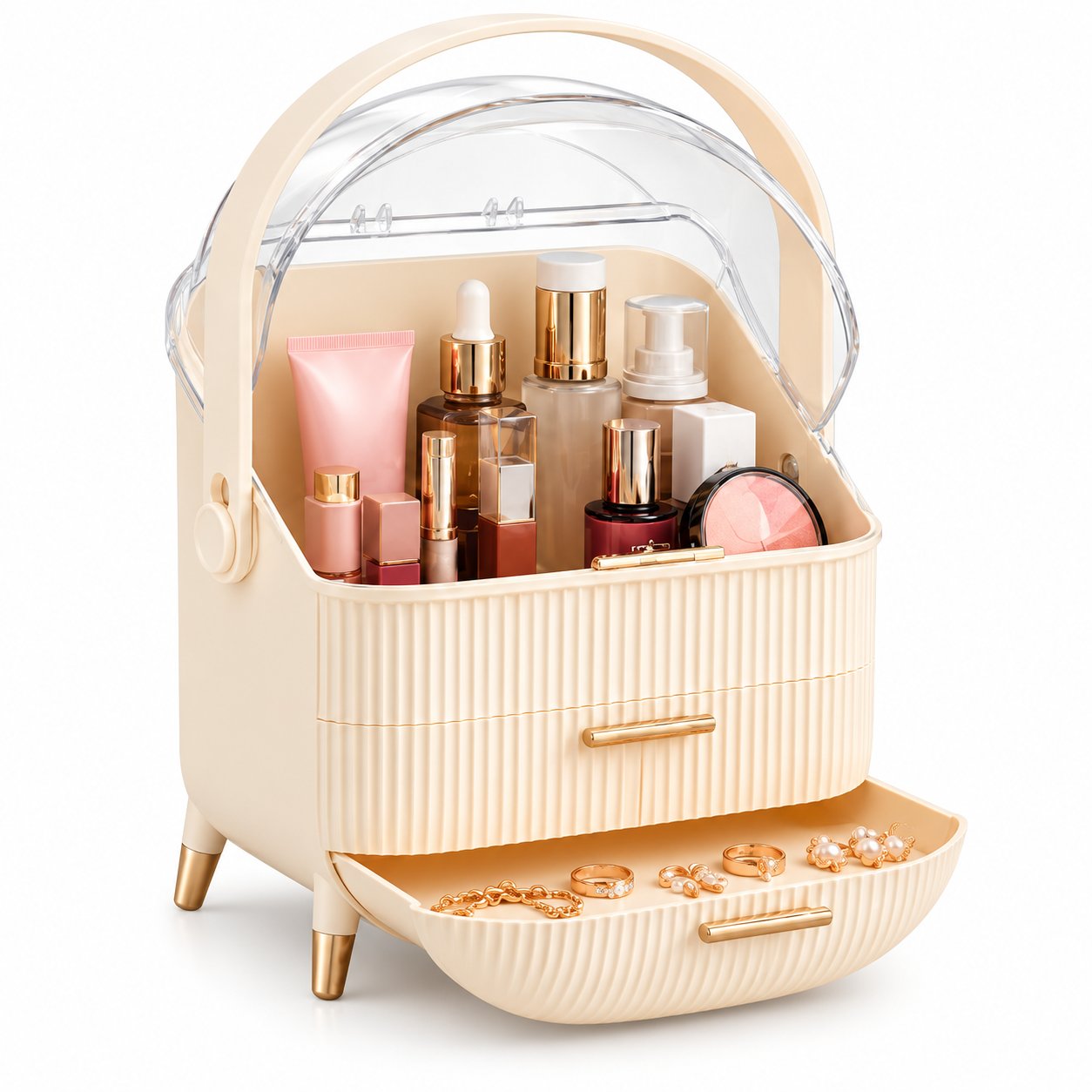 Stokomani Maison boîte rangement couvercle transparent beige