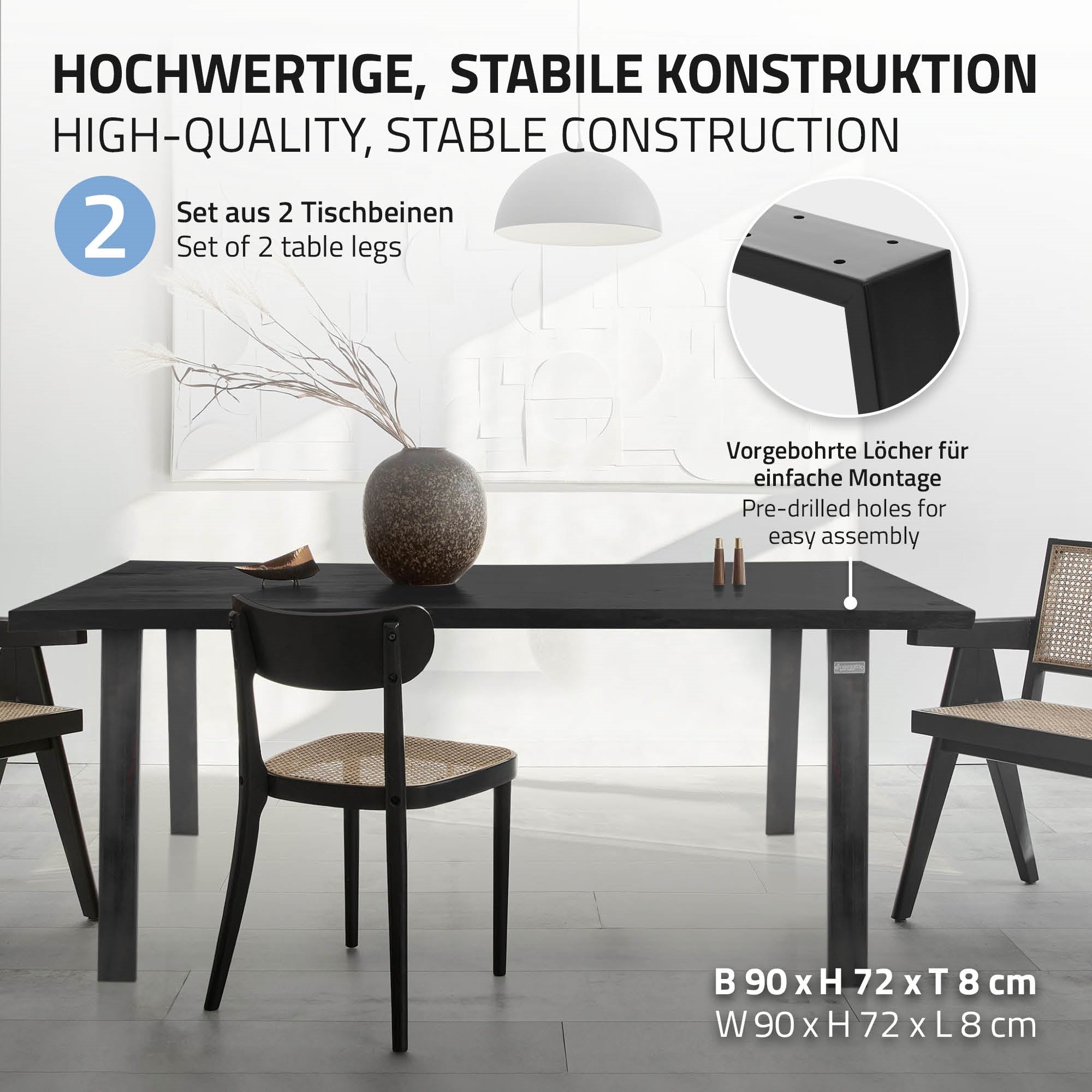 ECD Germany Möbel pieds de table 90x72 cm industriel acier lot 2
