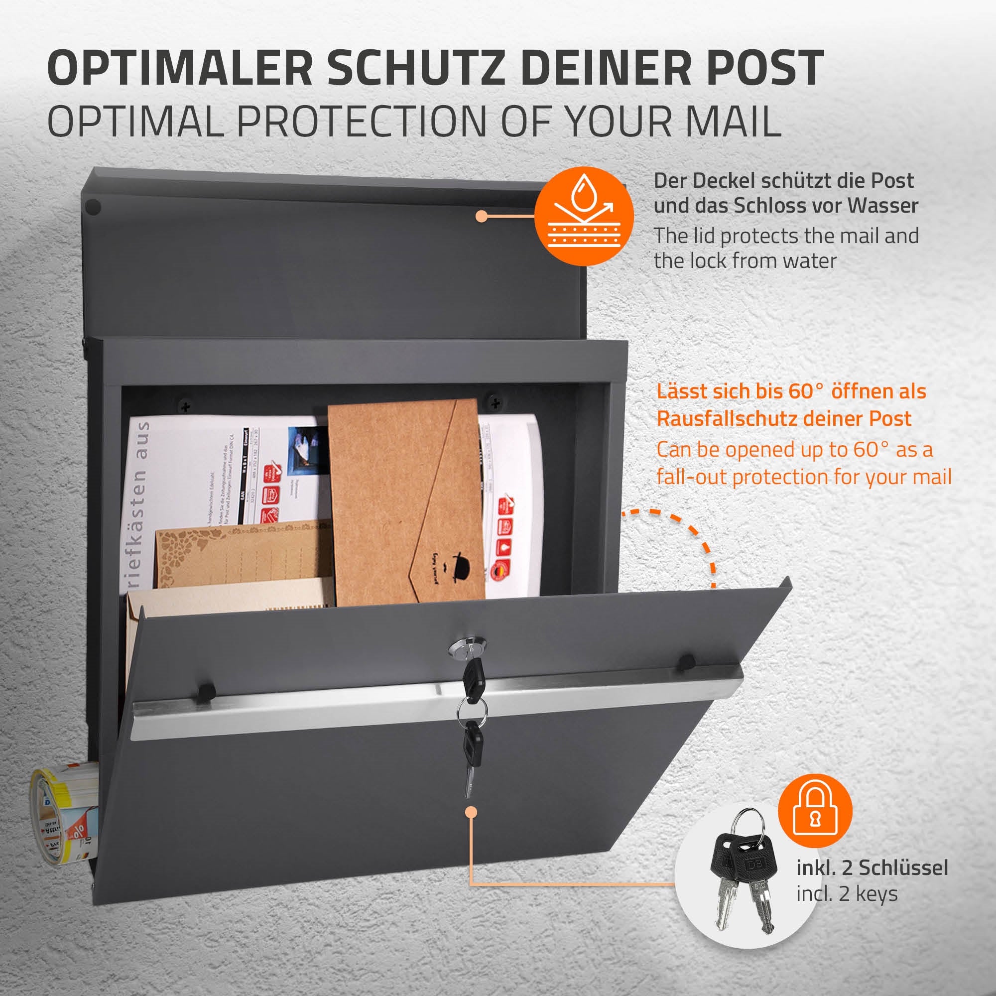 ECD Germany boîte aux lettres anthracite acier 37x36,5x11 cm