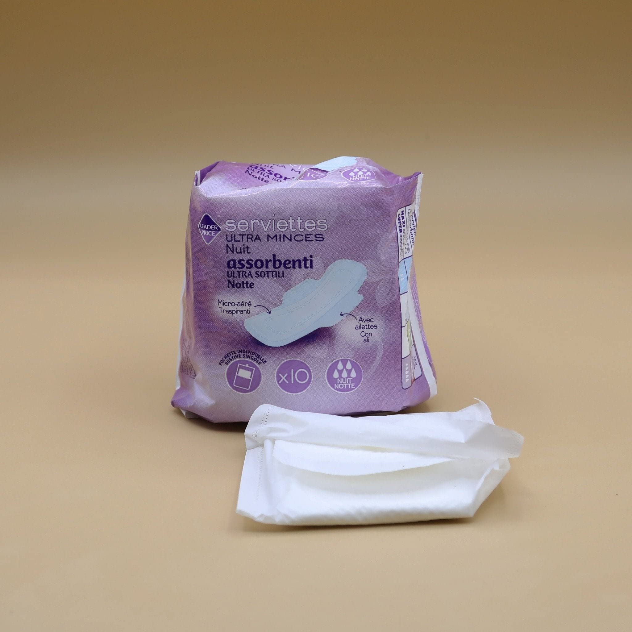 Leader Price Serviettes nuit ultra minces x10 absorbantes