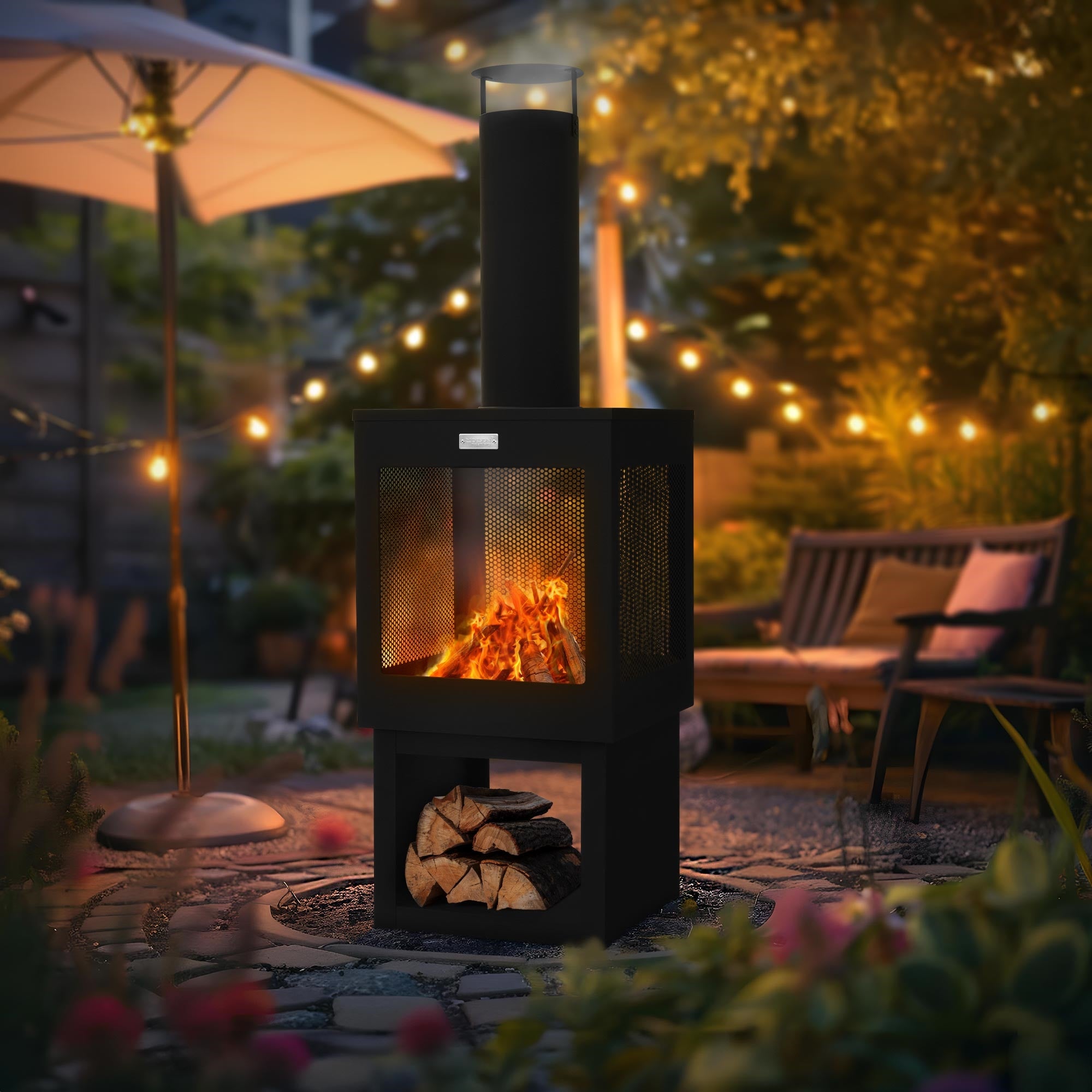 ECD Germany Garten Cheminée de jardin acier noir 128 cm avec tisonnier