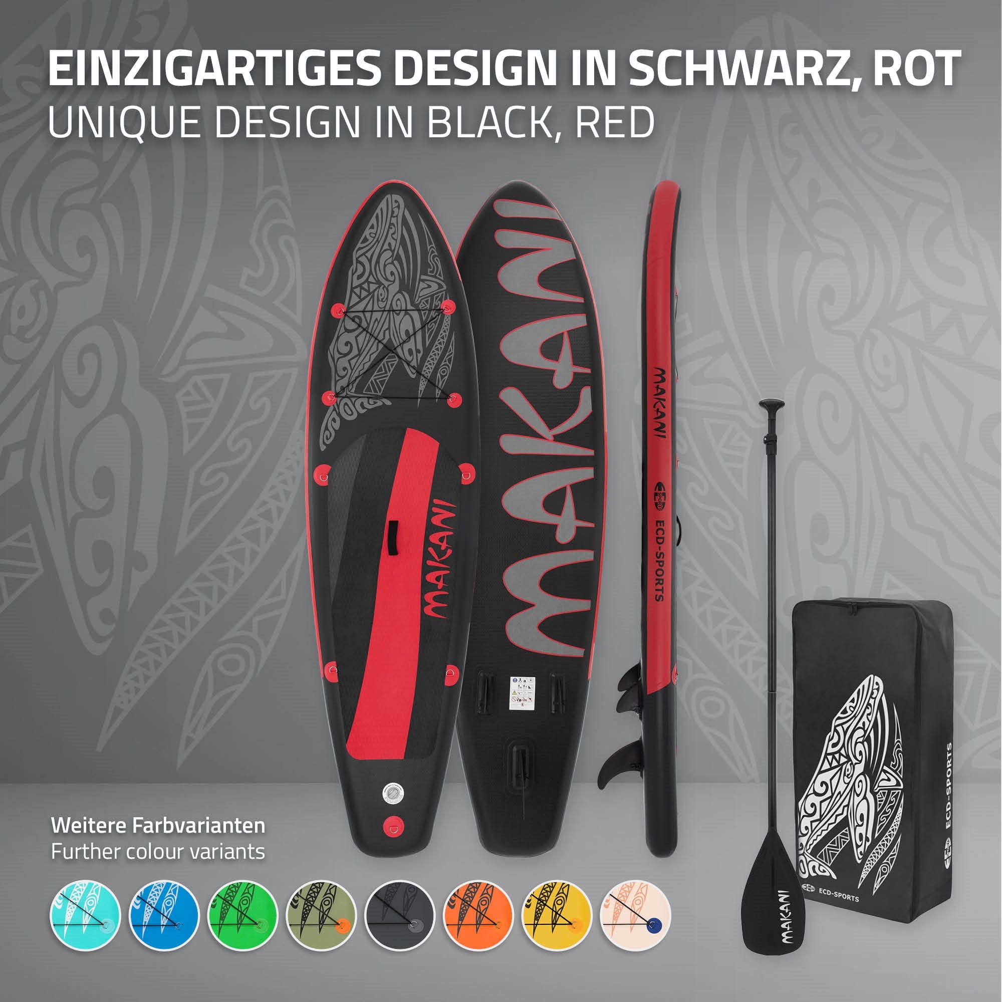 ECD Germany Makani paddle gonflable noir rouge 320x80x15 cm