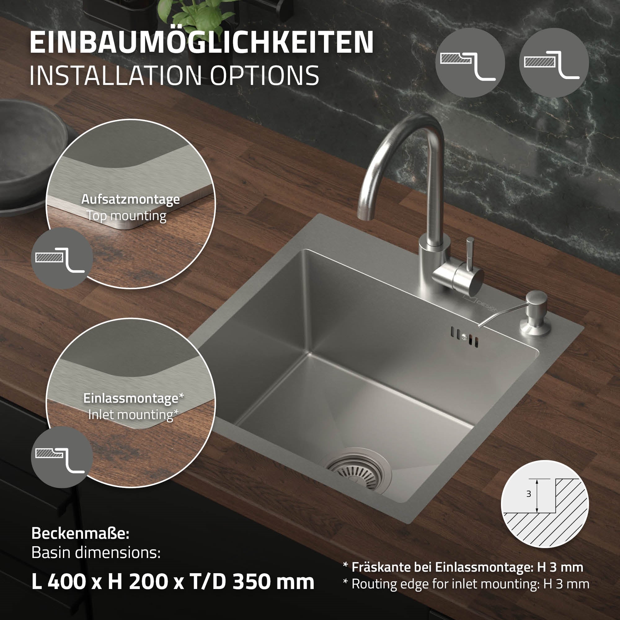ML-Design évier inox 45x45 argenté 1 bac avec bonde